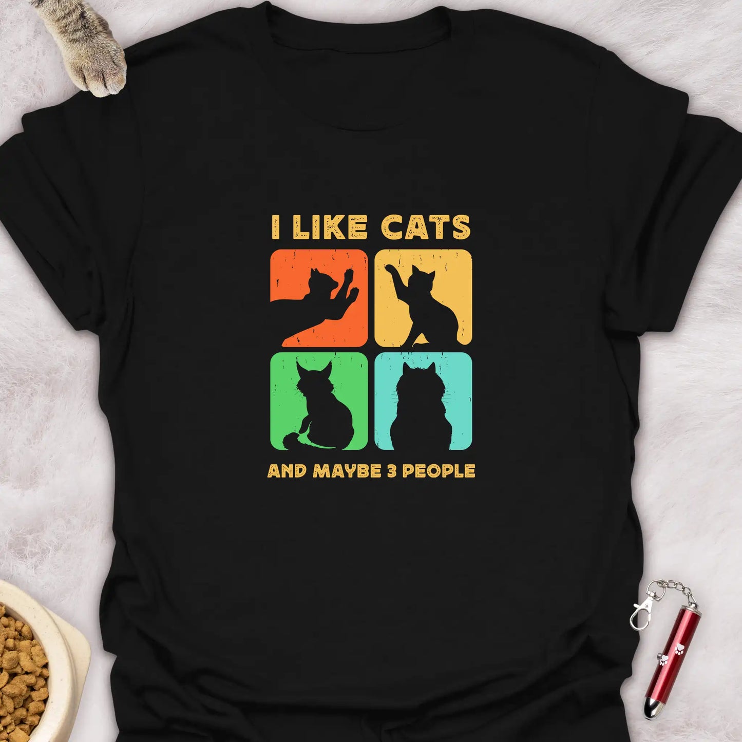 I LIKE CATS AND MAYBE 3 PEOPLE β VINTAGE CAT SILHOUETTES T-SHIRT