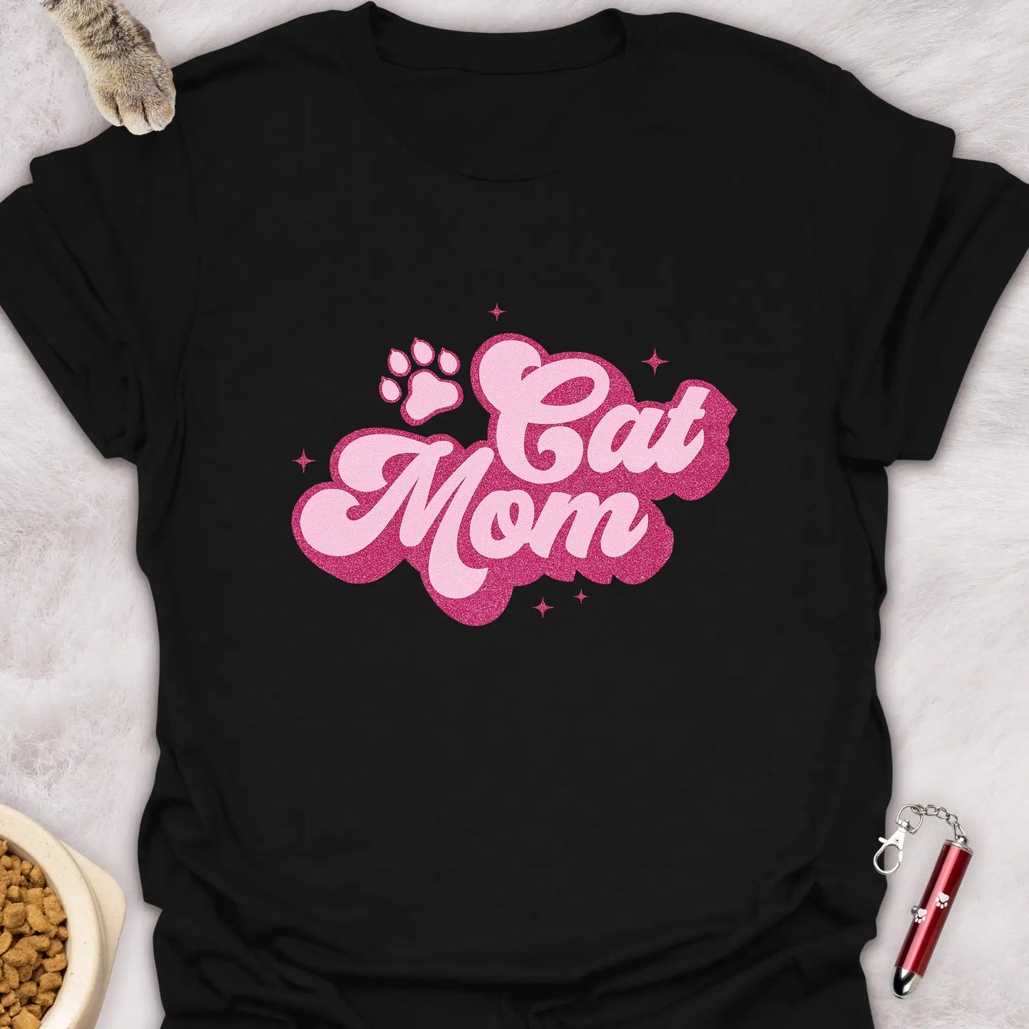 CAT MOM β PINK SCRIPT CAT T-SHIRT