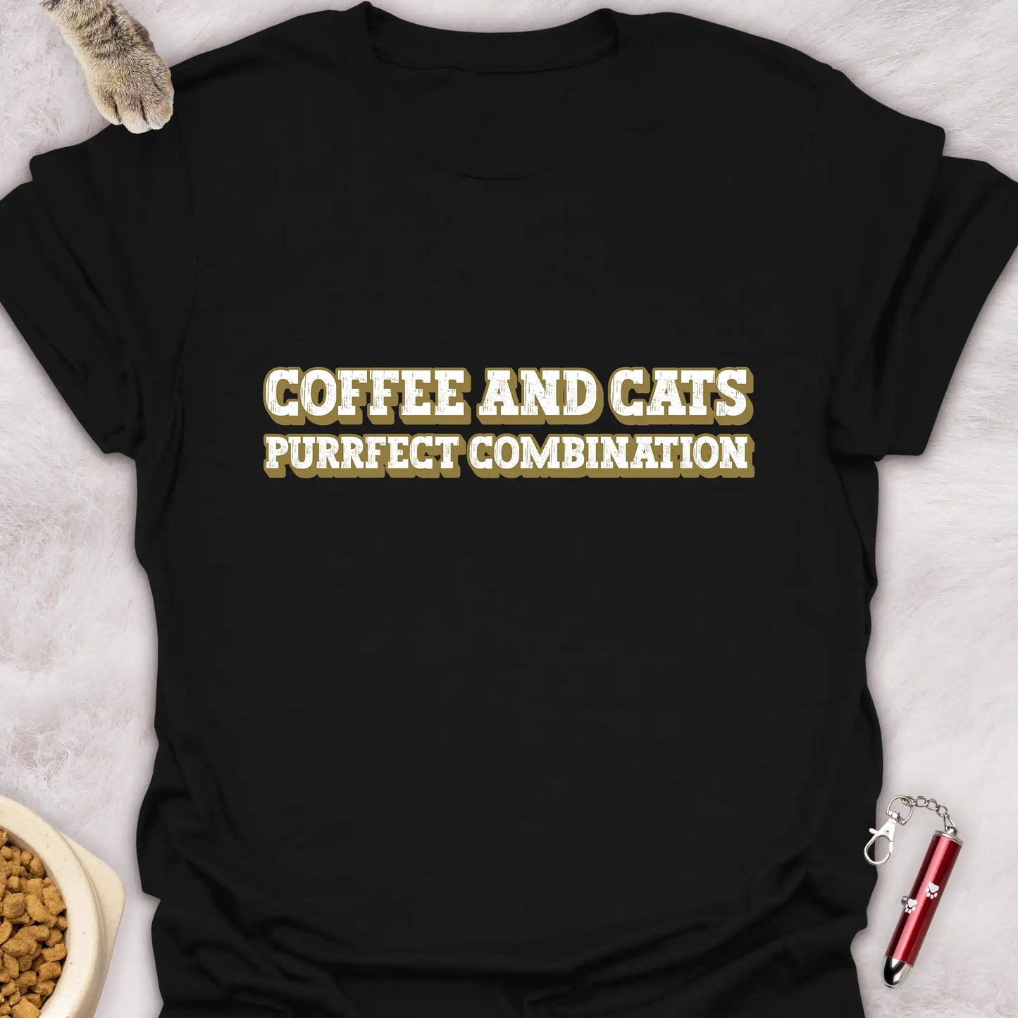 COFFEE AND CATS PURRFECT COMBINATION TEXT CAT T-SHIRT