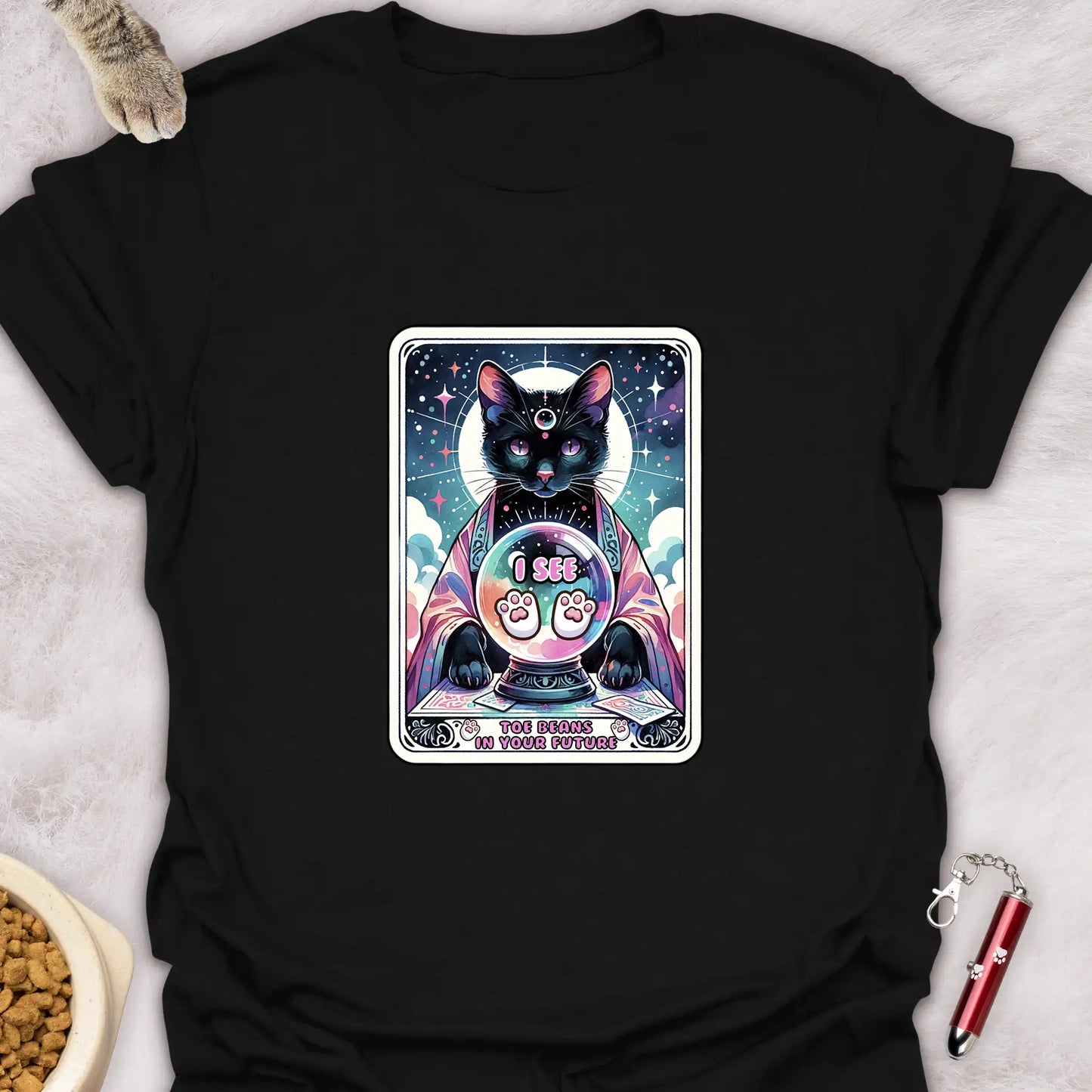 FORTUNE TELLER CAT – TAROT CARD “TOE BEANS IN YOUR FUTURE” T-SHIRT