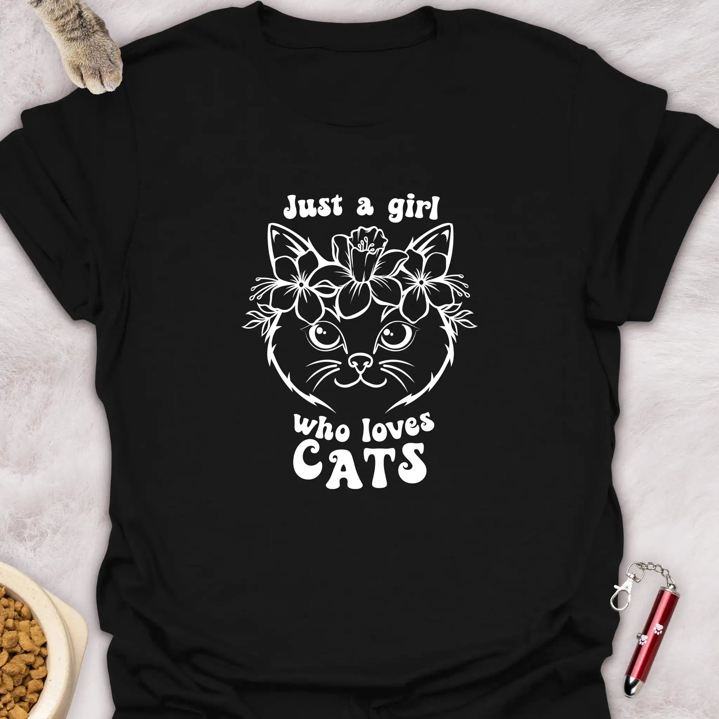 JUST A GIRL WHO LOVES CATS β FLORAL KITTY T-SHIRT