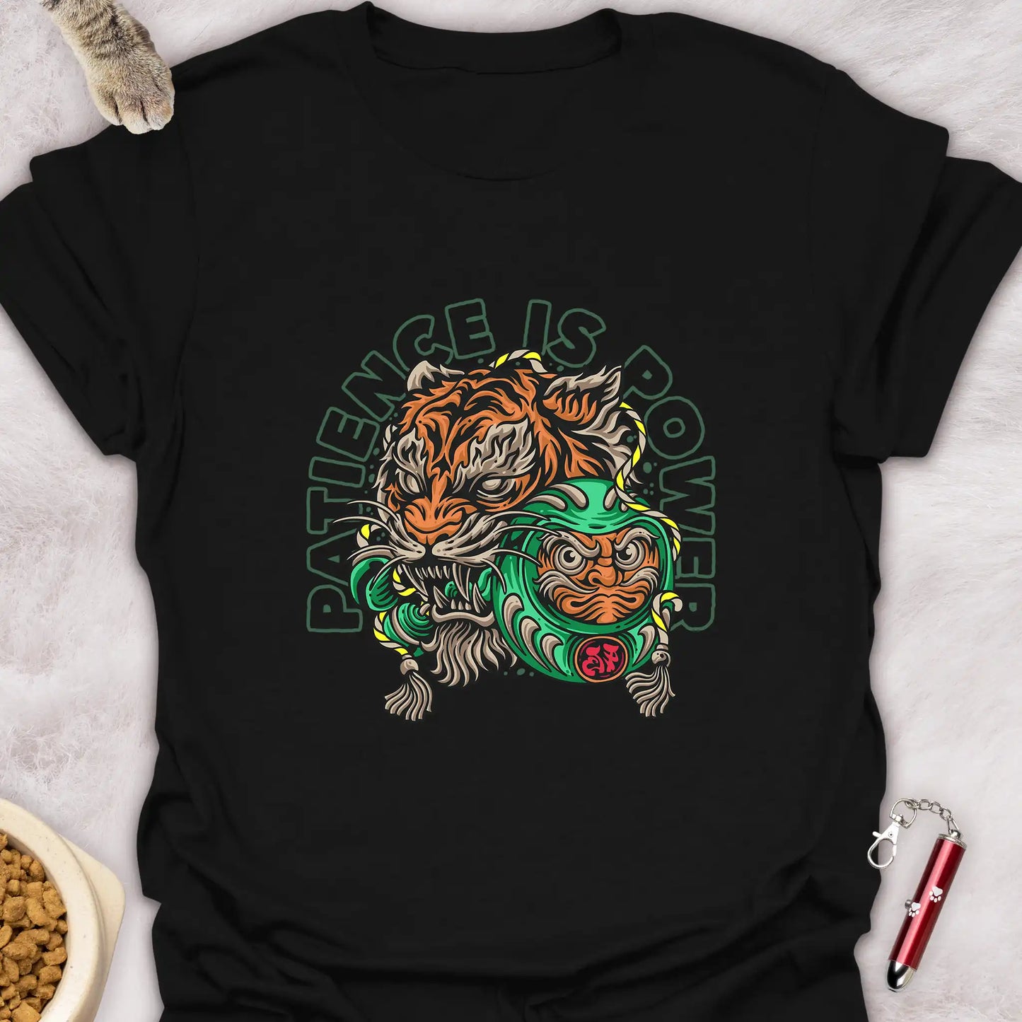 PATIENCE IS POWER β JAPANESE DARUMA TIGER CAT T-SHIRT