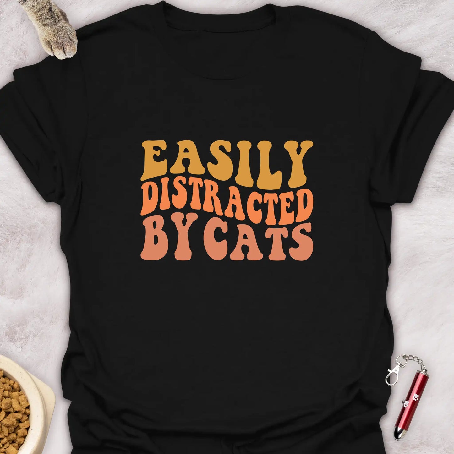 EASILY DISTRACTED BY CATS β GROOVY RETRO CAT LOVER T-SHIRT