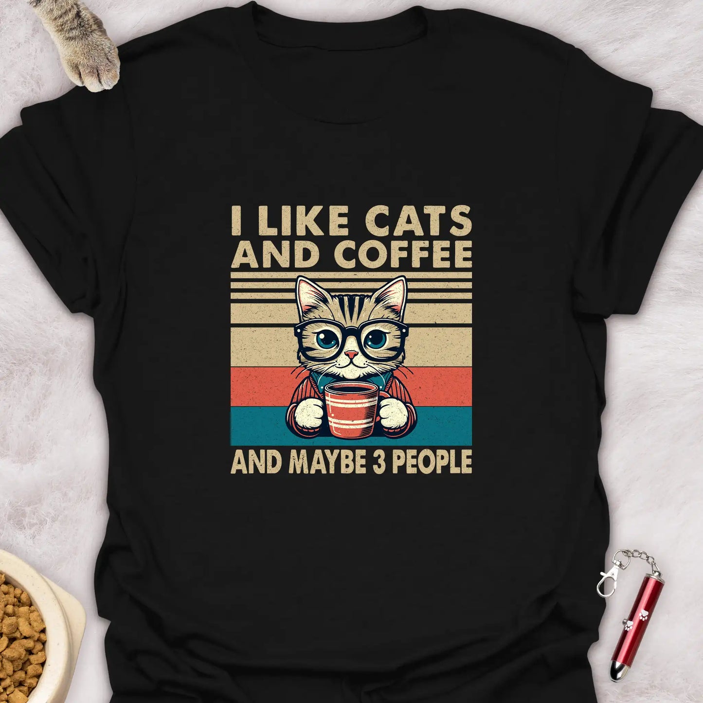 I LIKE CATS AND COFFEE AND MAYBE 3 PEOPLE β RETRO VINTAGE COFFEE CAT T-SHIRT