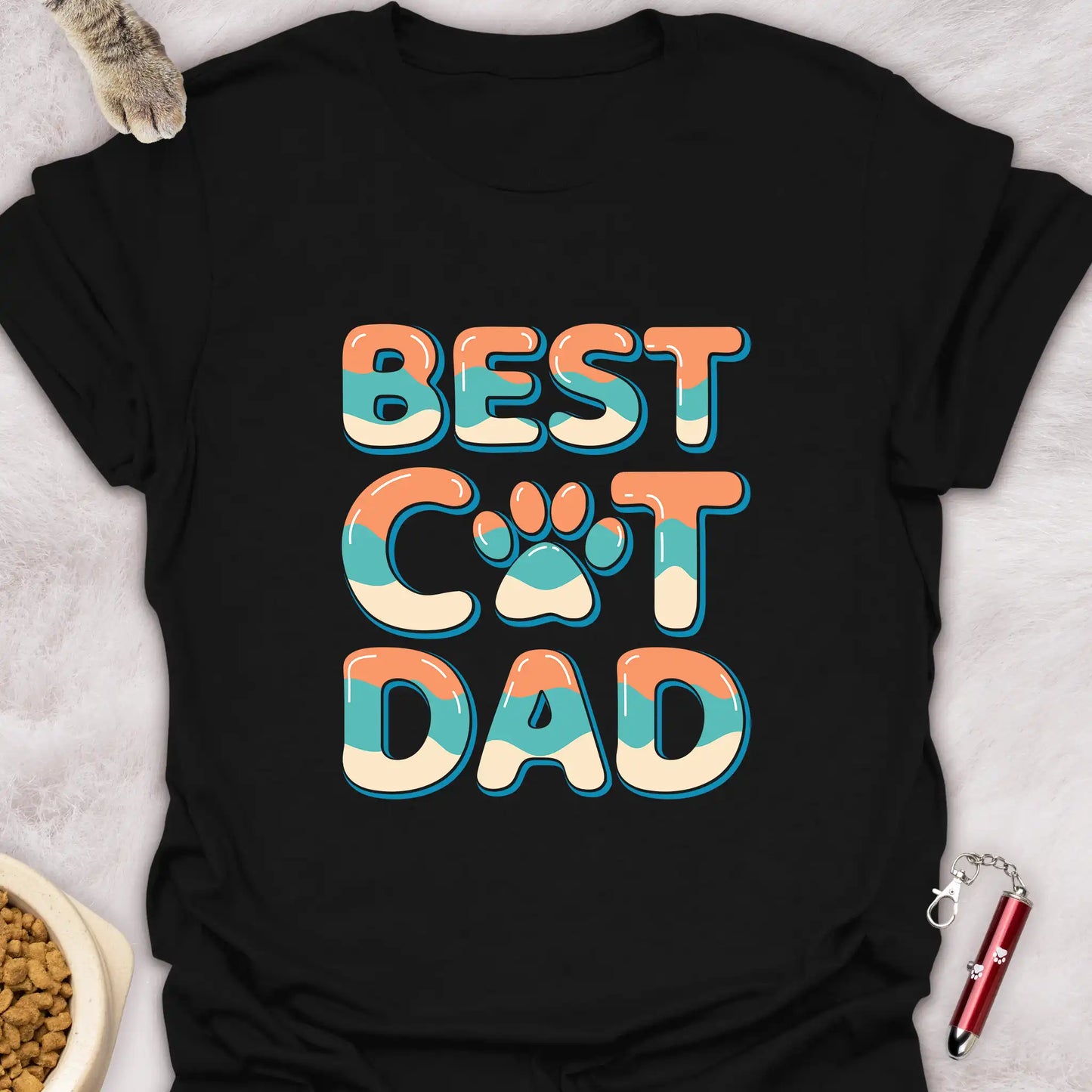 BEST CAT DAD β COLORFUL TEXT DESIGN T-SHIRT
