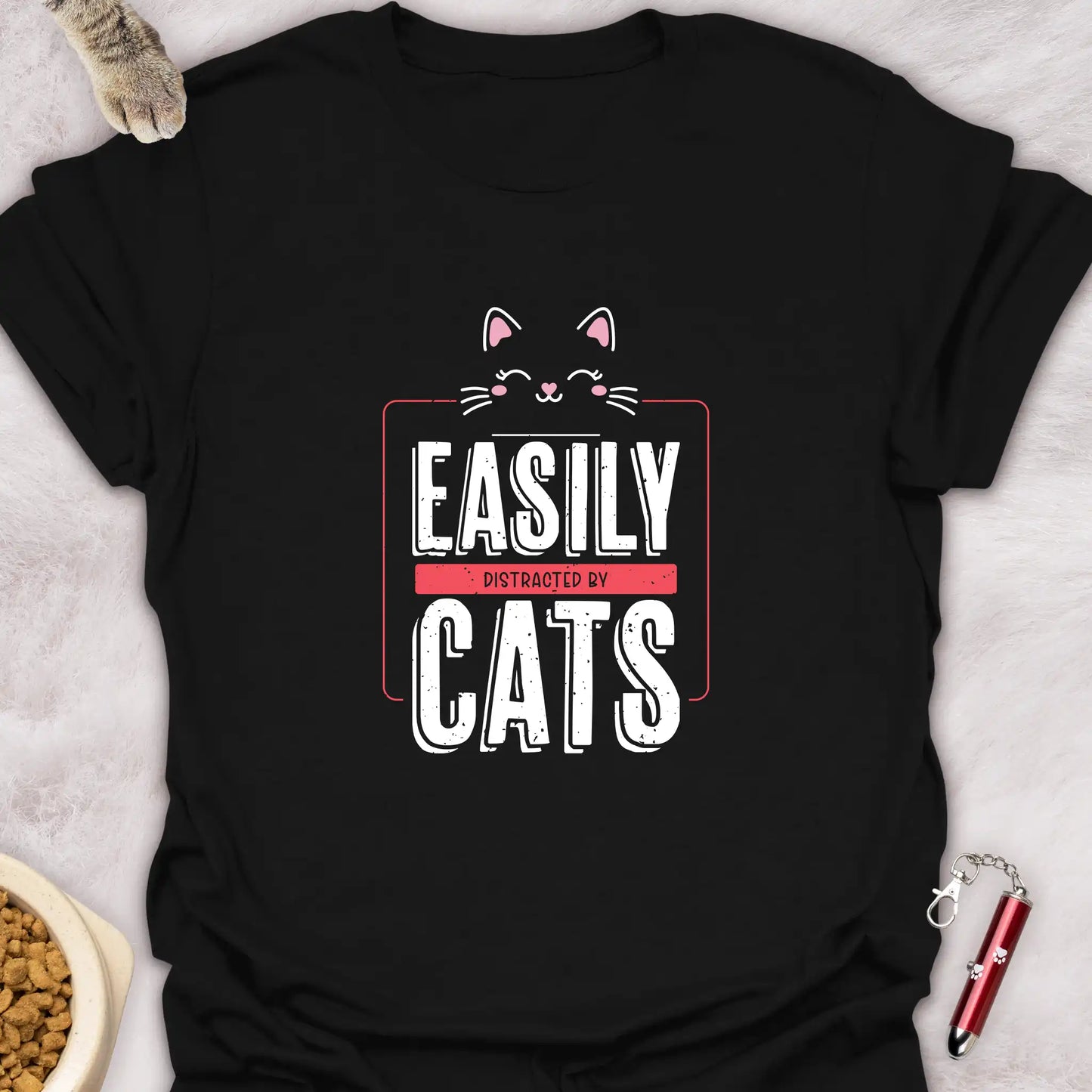EASILY DISTRACTED BY CATS β CUTE TEXT DESIGN CAT T-SHIRT