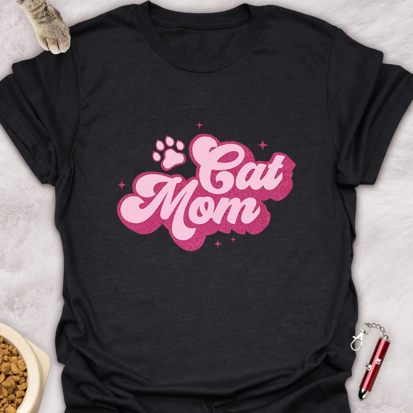 CAT MOM β PINK SCRIPT CAT T-SHIRT