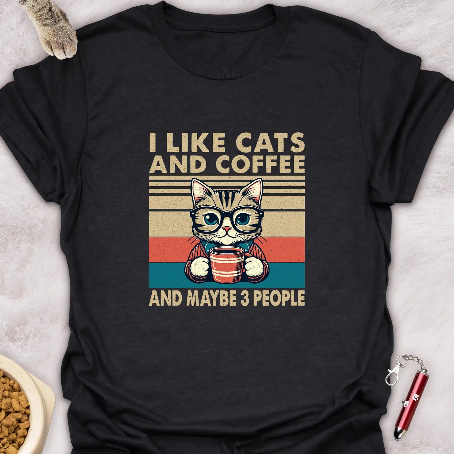 I LIKE CATS AND COFFEE AND MAYBE 3 PEOPLE β RETRO VINTAGE COFFEE CAT T-SHIRT