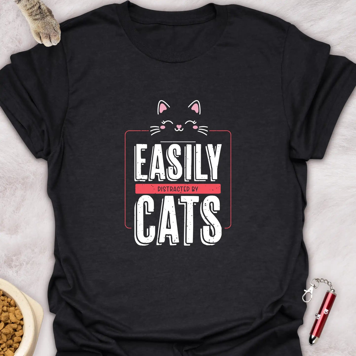 EASILY DISTRACTED BY CATS β CUTE TEXT DESIGN CAT T-SHIRT