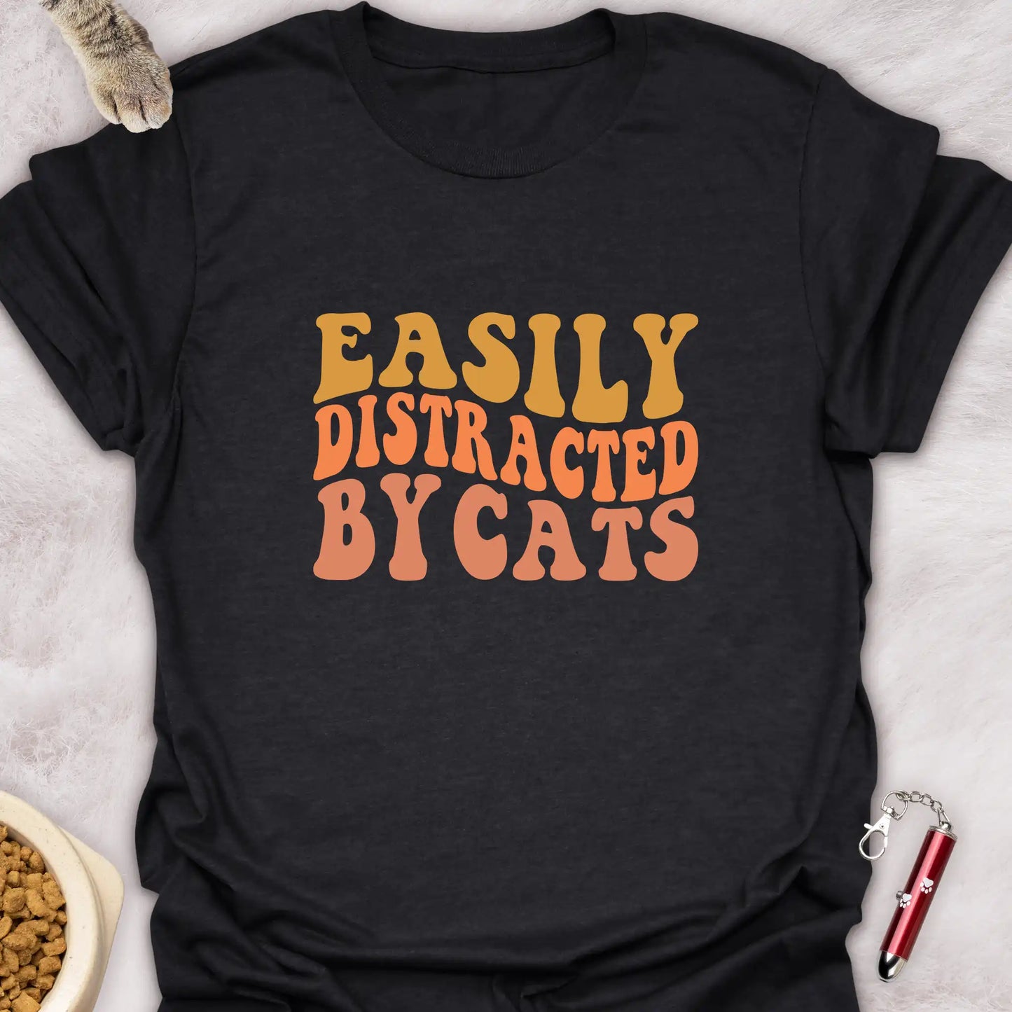 EASILY DISTRACTED BY CATS β GROOVY RETRO CAT LOVER T-SHIRT