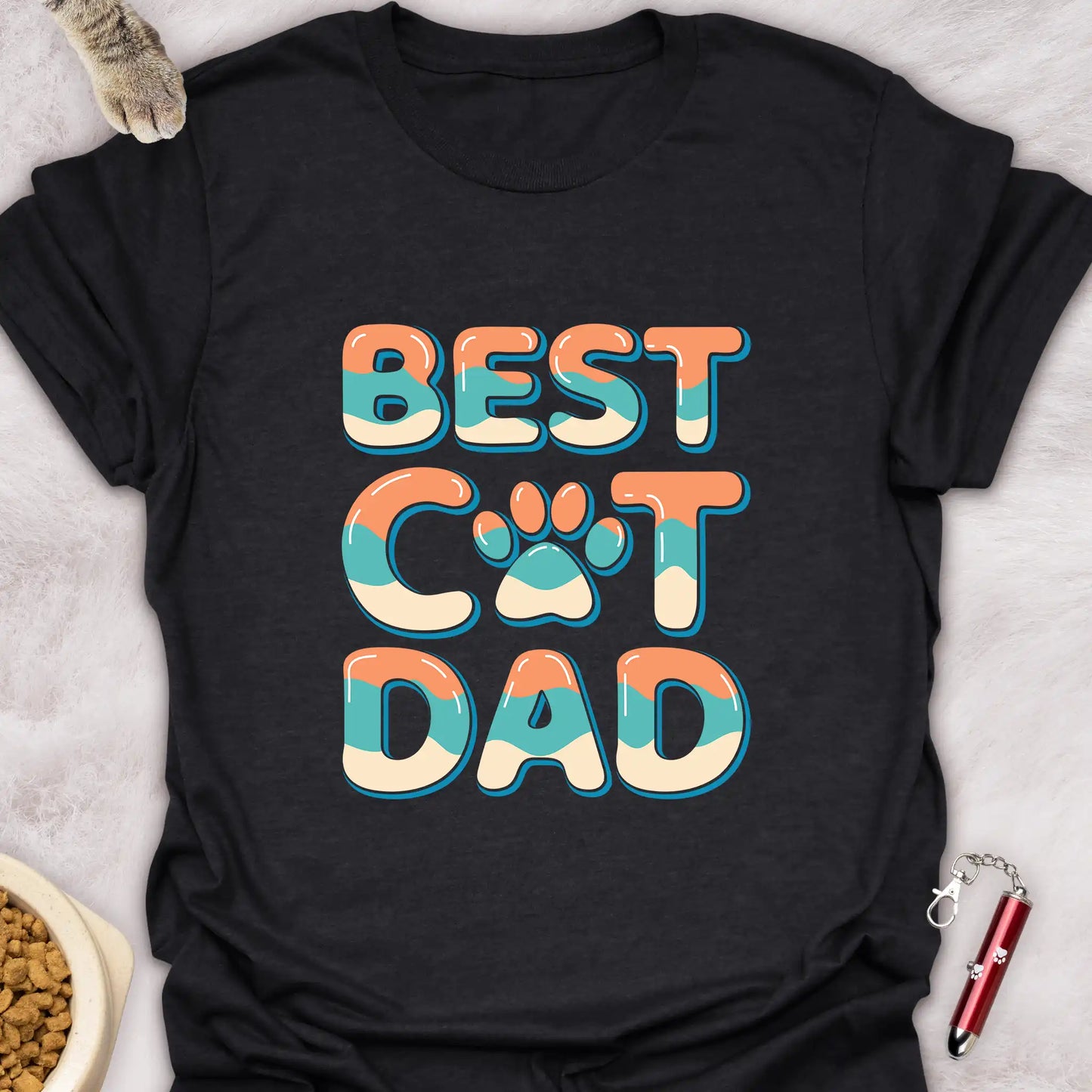 BEST CAT DAD β COLORFUL TEXT DESIGN T-SHIRT