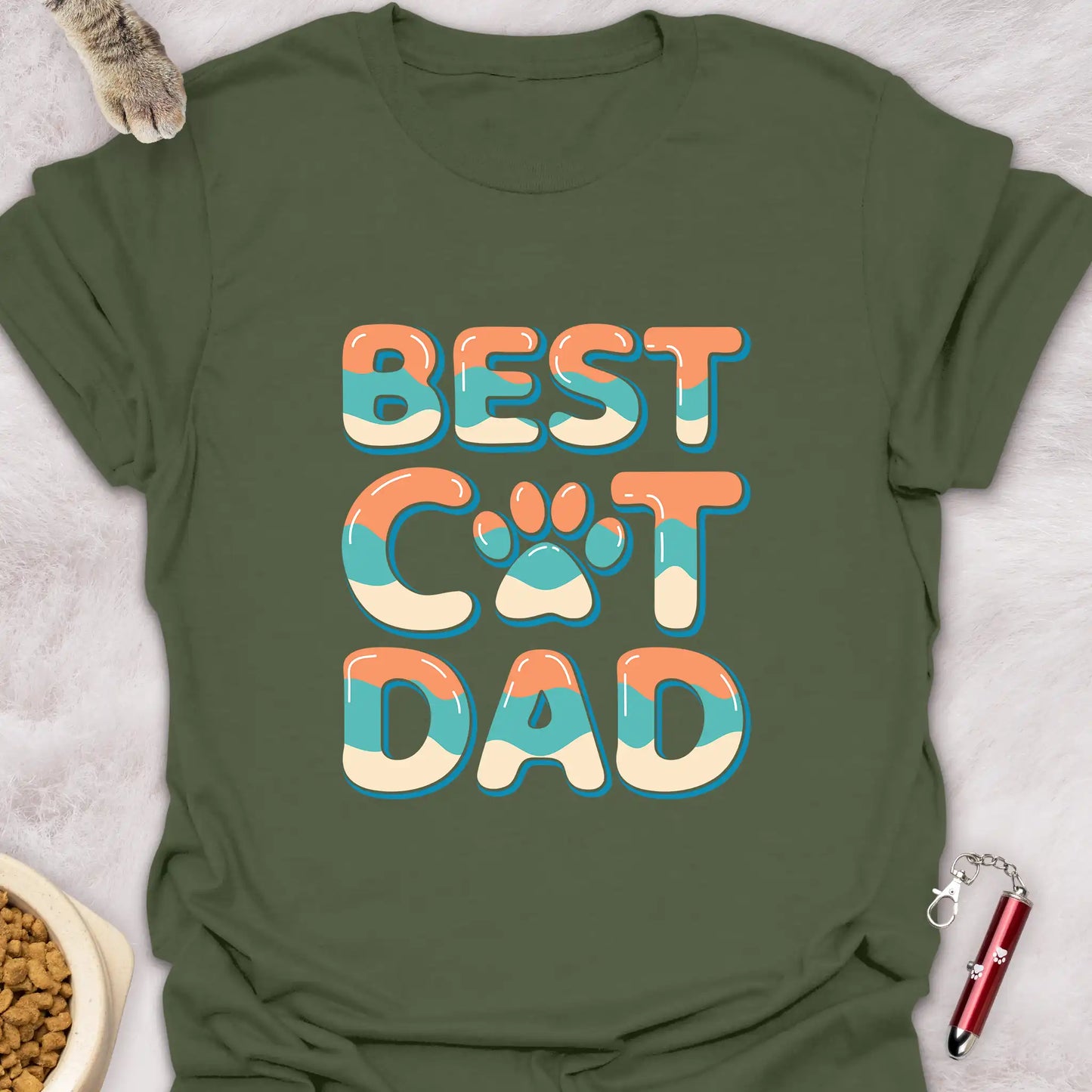 BEST CAT DAD β COLORFUL TEXT DESIGN T-SHIRT