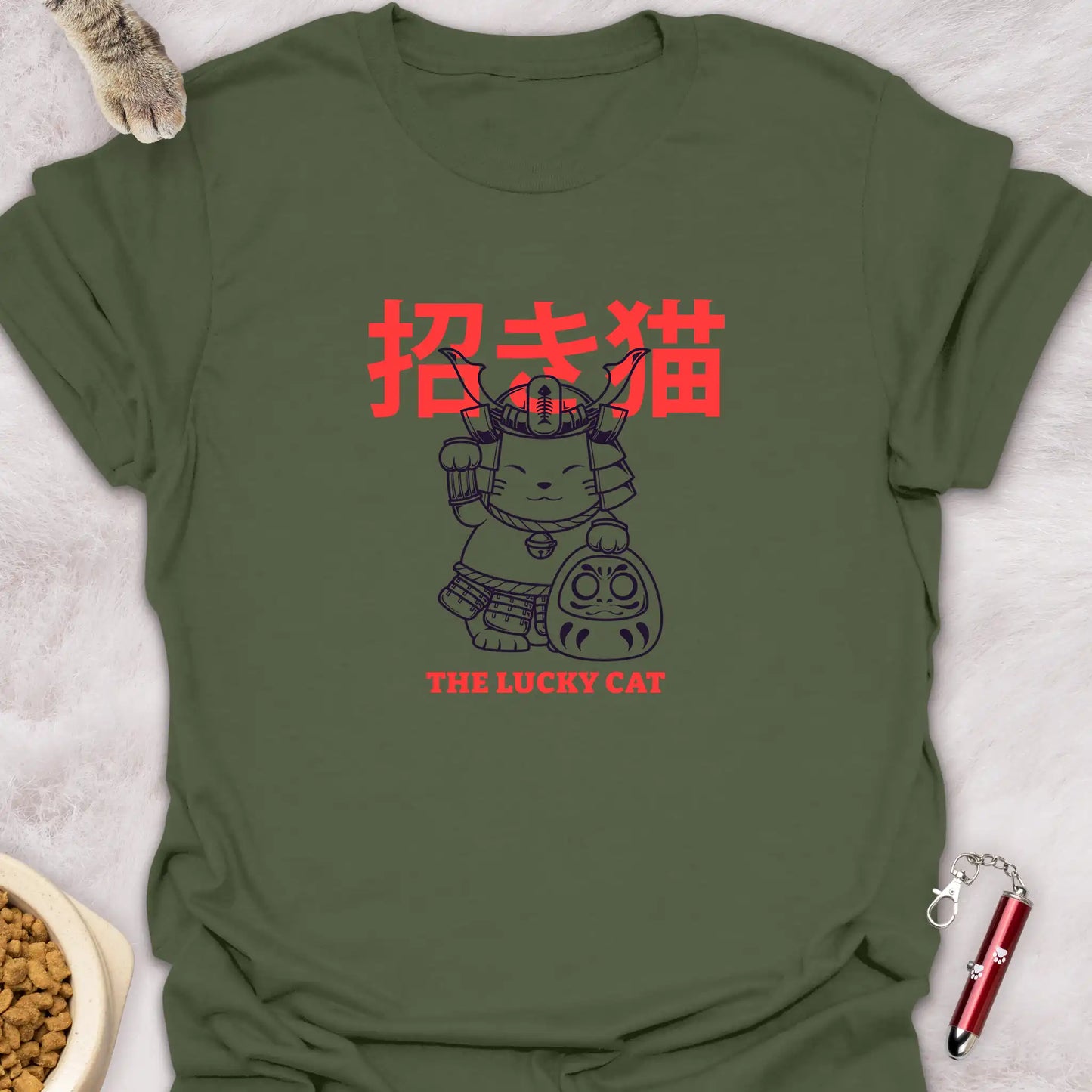 SAMURAI MANEKI NEKO WITH DARUMA β LUCKY CAT T-SHIRT