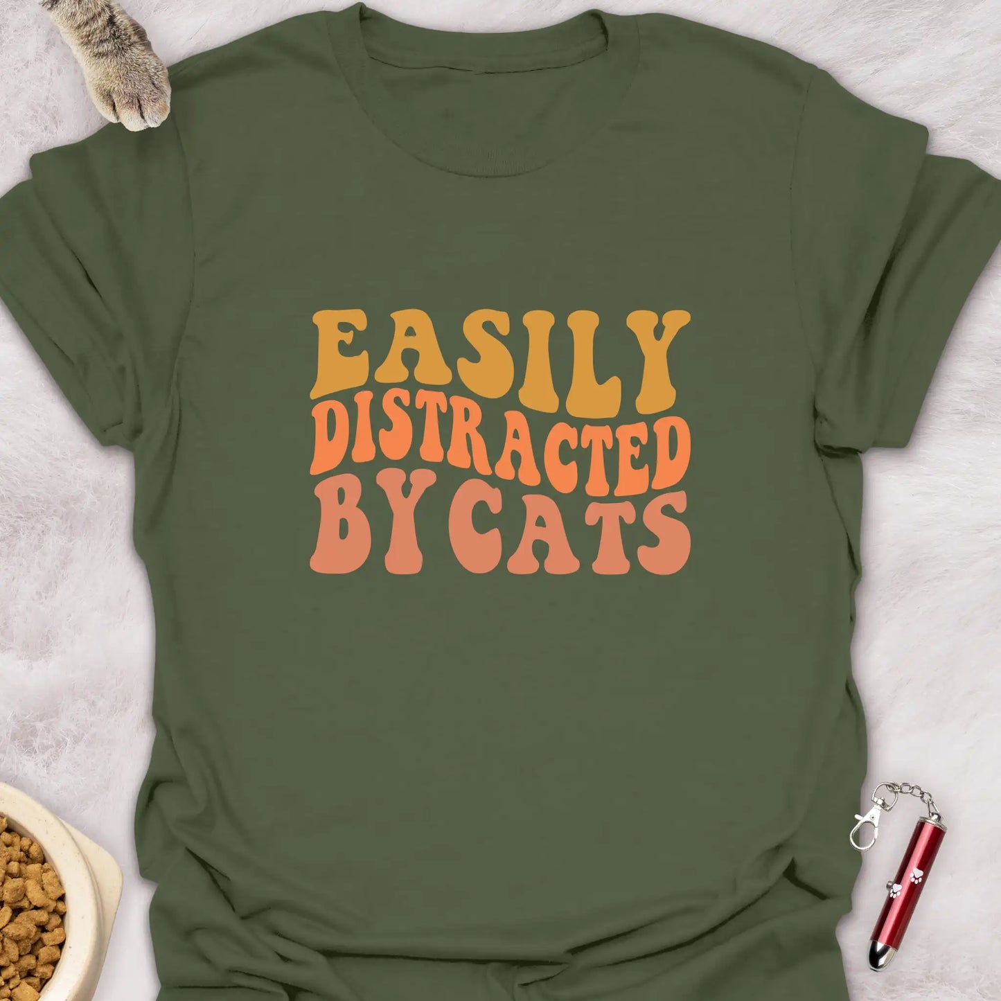 EASILY DISTRACTED BY CATS β GROOVY RETRO CAT LOVER T-SHIRT