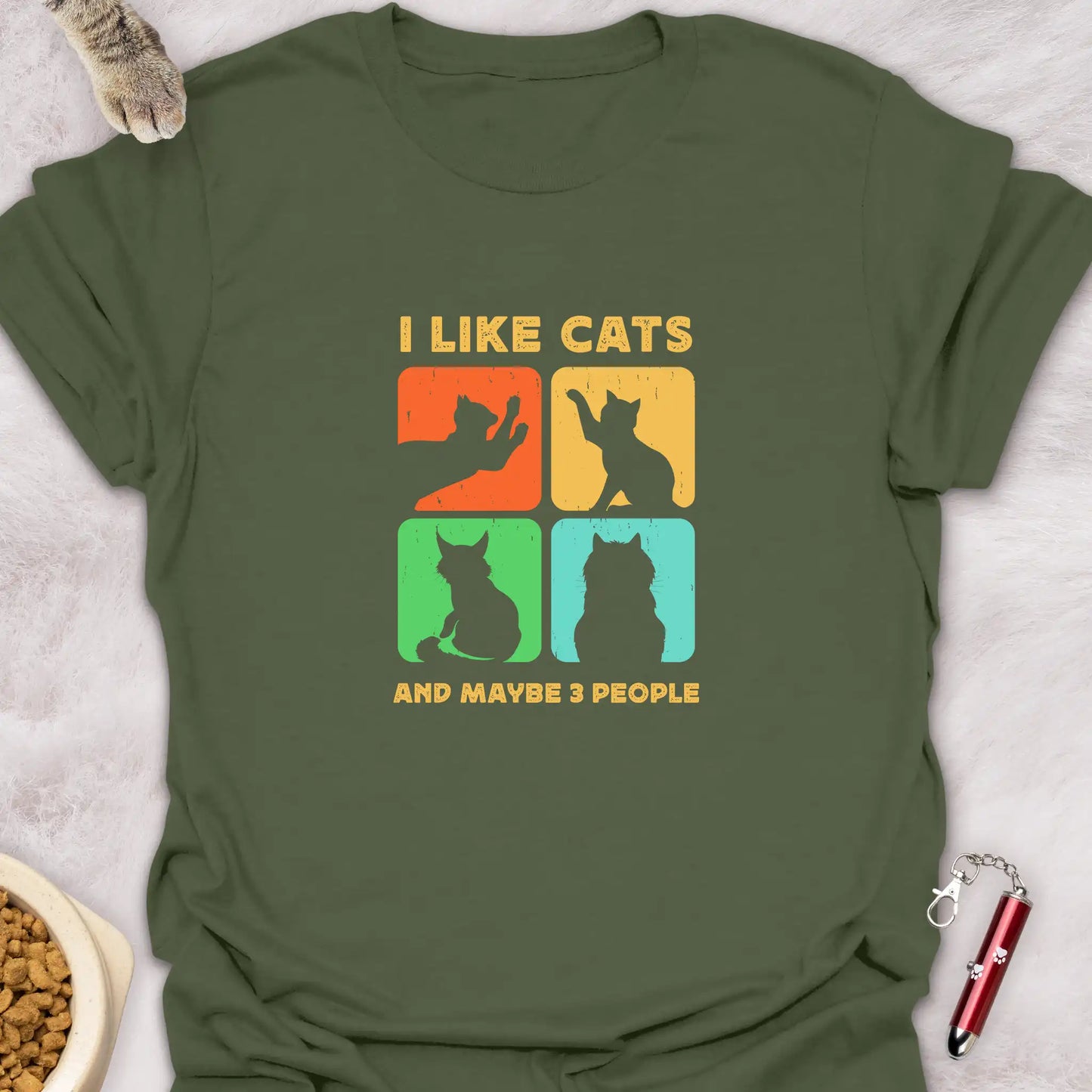 I LIKE CATS AND MAYBE 3 PEOPLE β VINTAGE CAT SILHOUETTES T-SHIRT