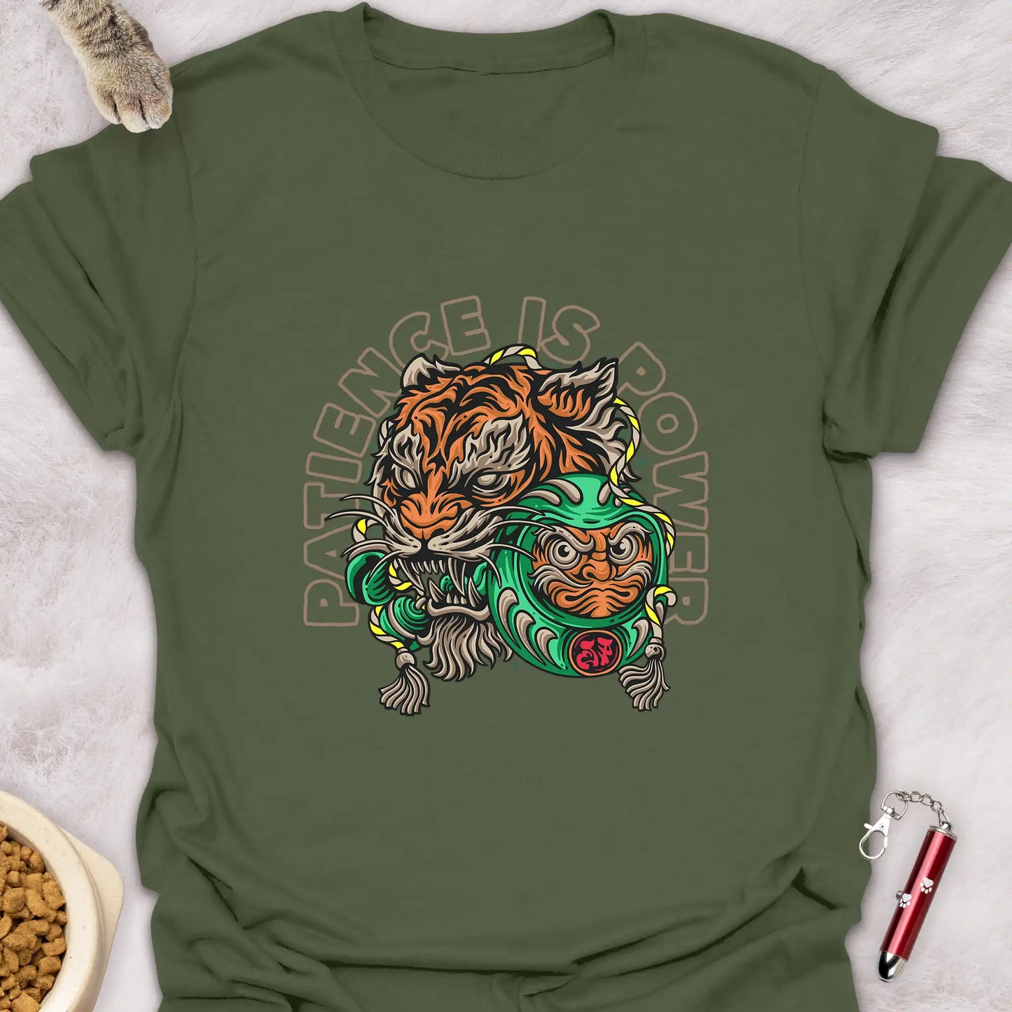 PATIENCE IS POWER β JAPANESE DARUMA TIGER CAT T-SHIRT
