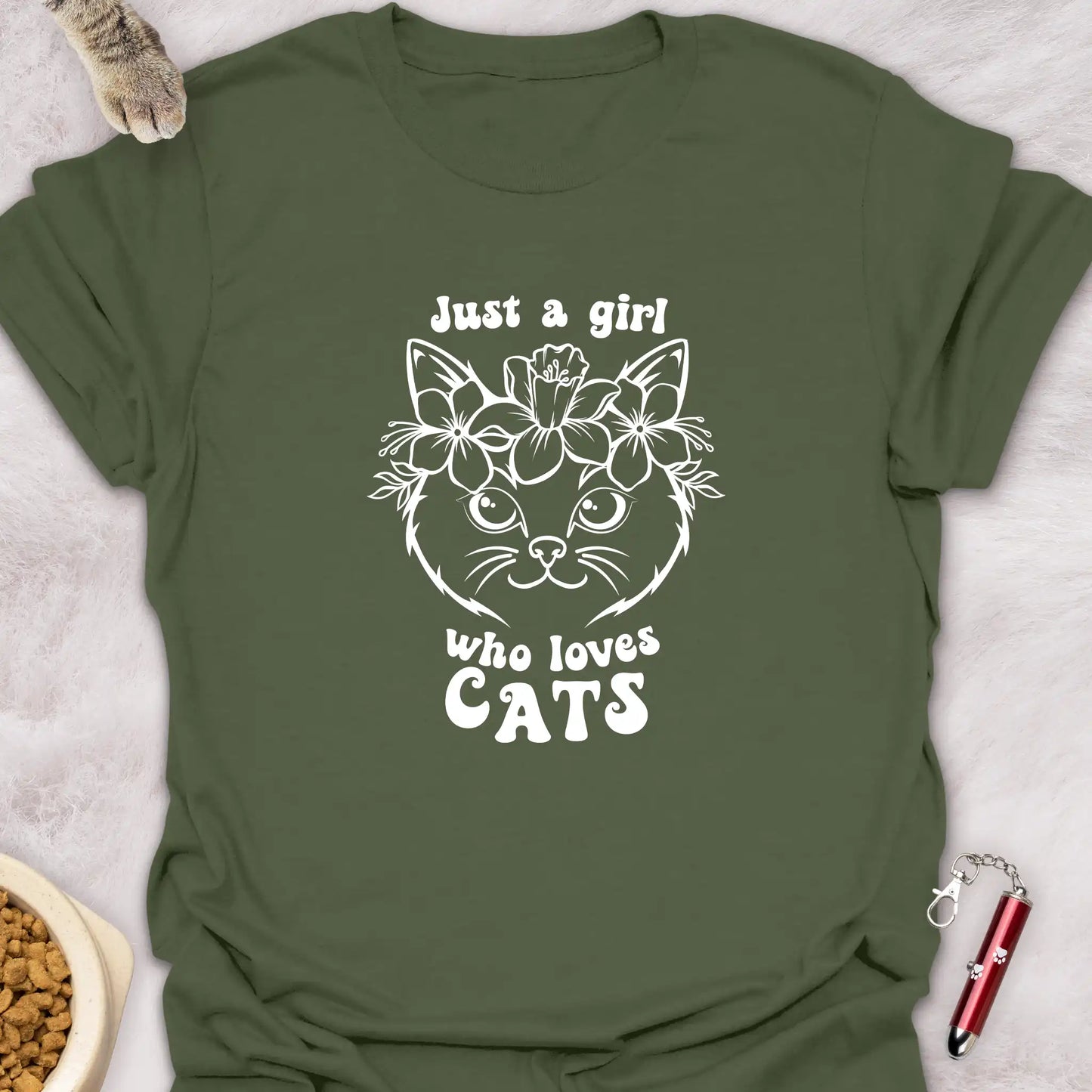 JUST A GIRL WHO LOVES CATS β FLORAL KITTY T-SHIRT
