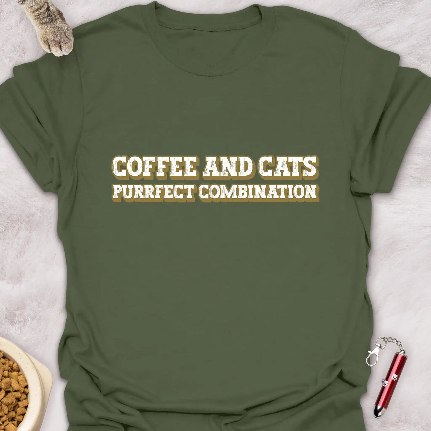 COFFEE AND CATS PURRFECT COMBINATION TEXT CAT T-SHIRT