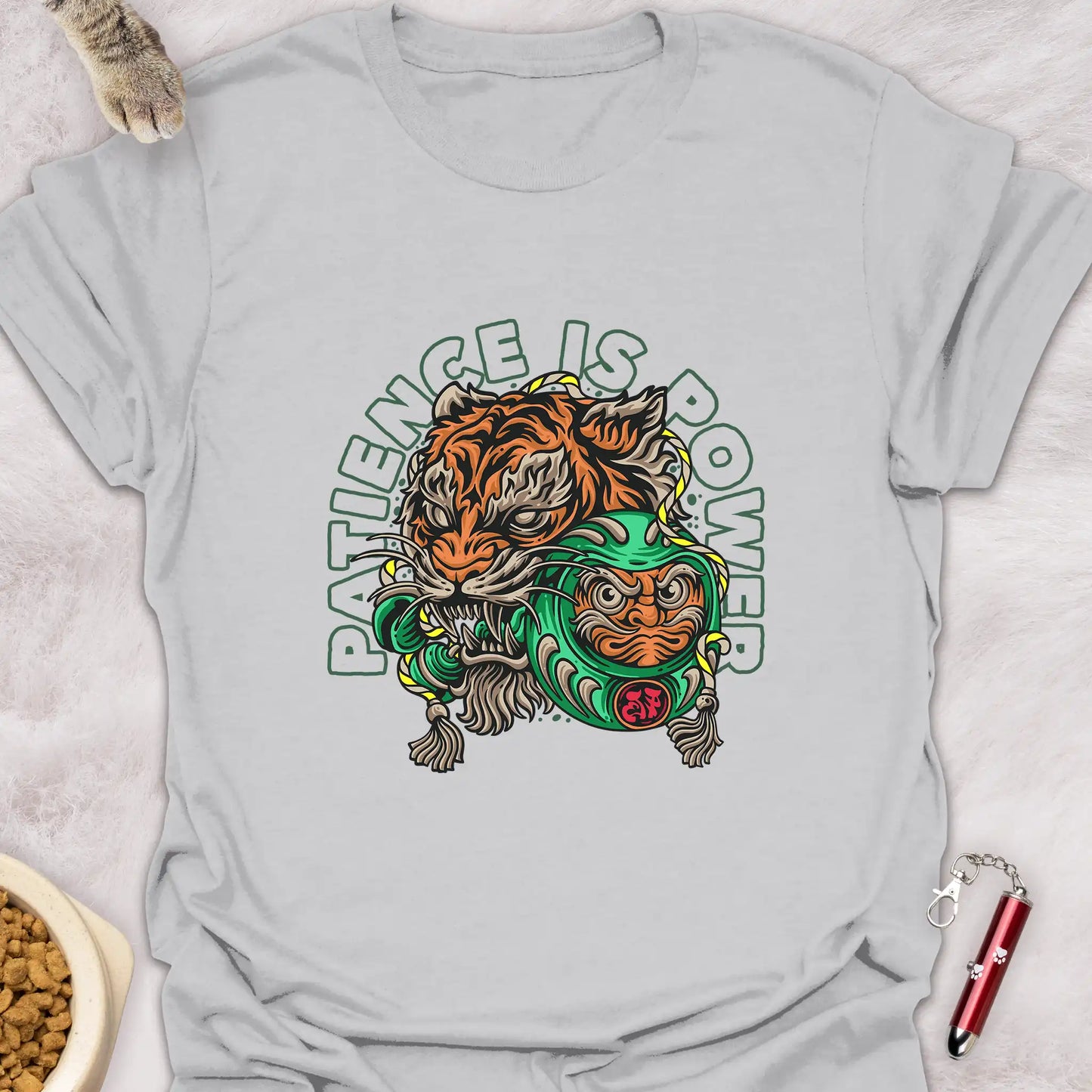 PATIENCE IS POWER β JAPANESE DARUMA TIGER CAT T-SHIRT
