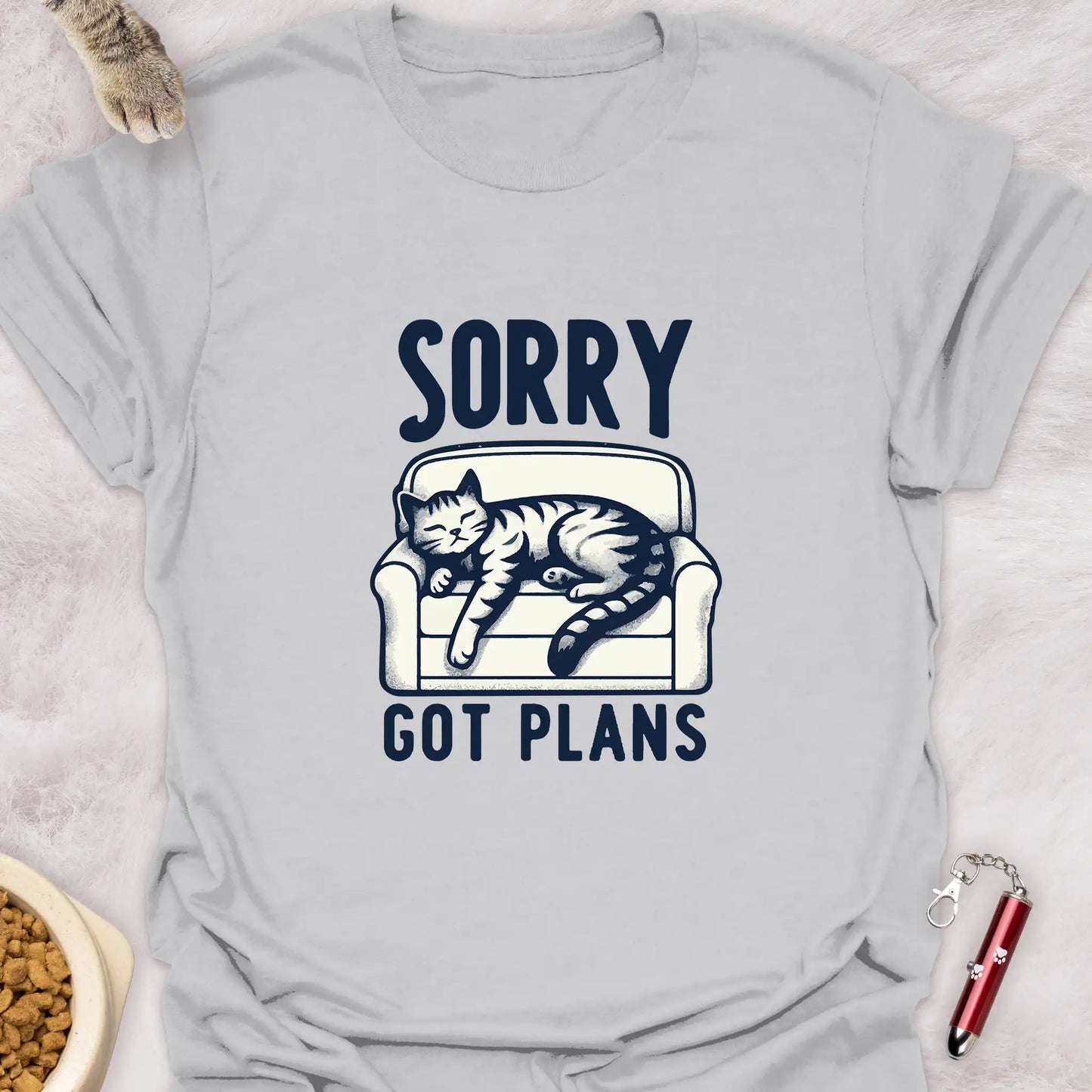 SORRY GOT PLANS β SLEEPING CAT ON COUCH FUNNY CAT T-SHIRT