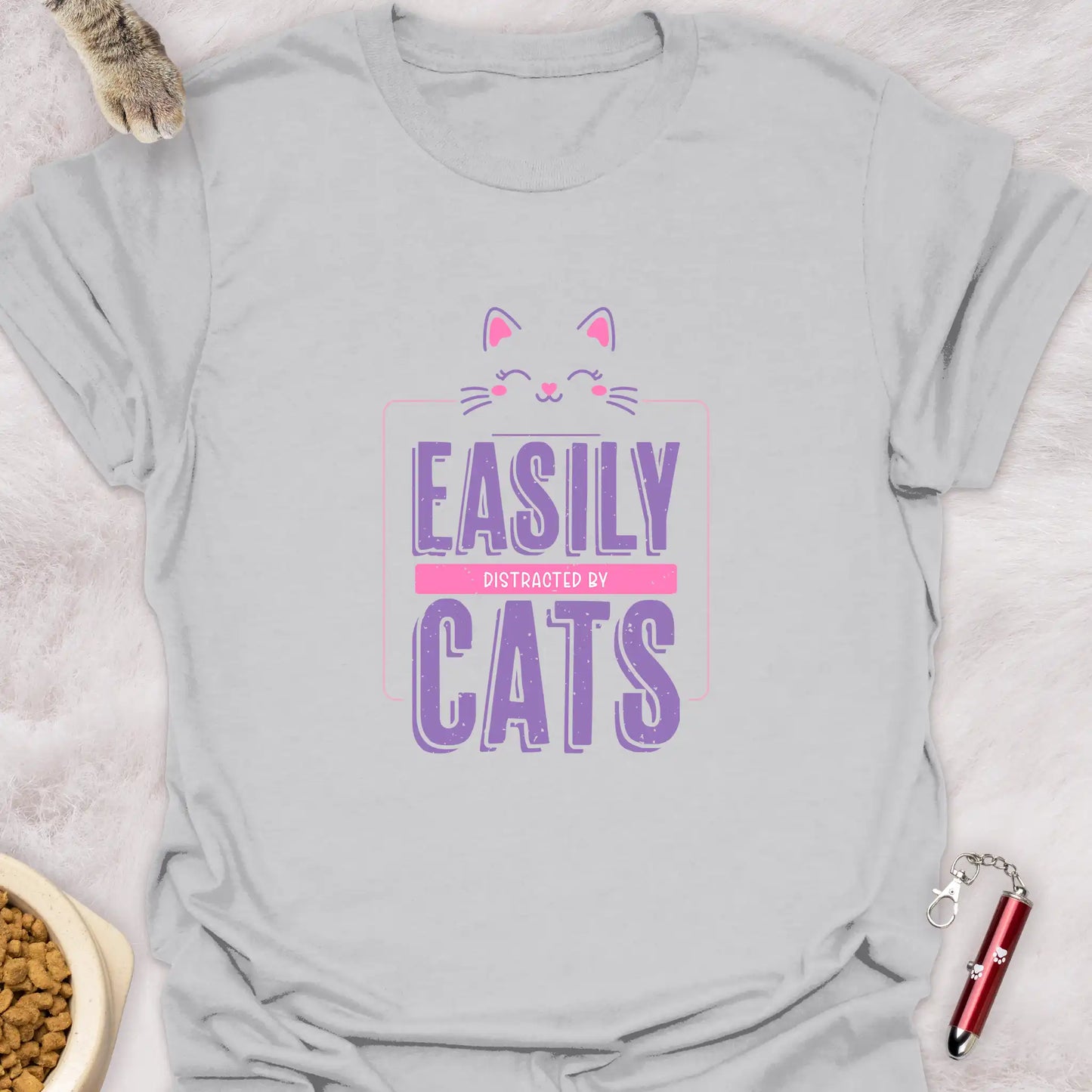 EASILY DISTRACTED BY CATS β CUTE TEXT DESIGN CAT T-SHIRT