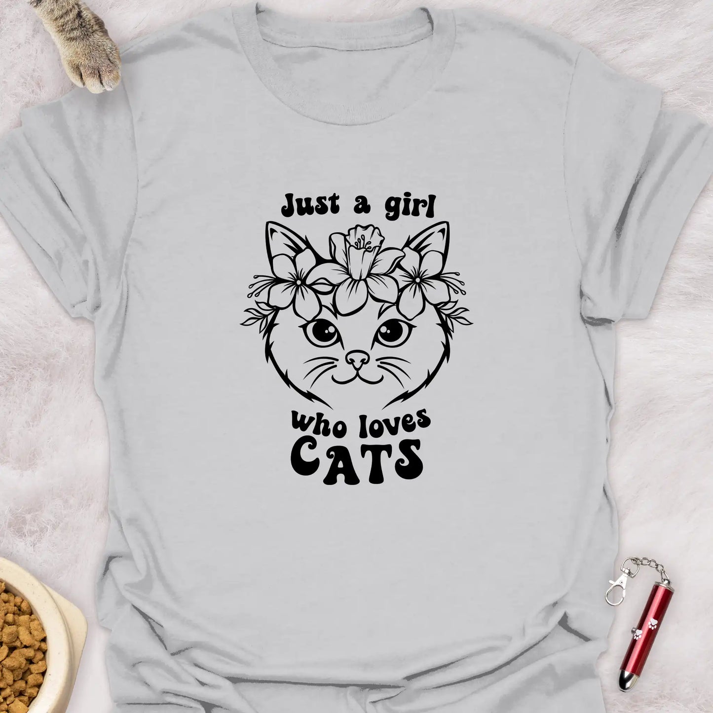 JUST A GIRL WHO LOVES CATS β FLORAL KITTY T-SHIRT