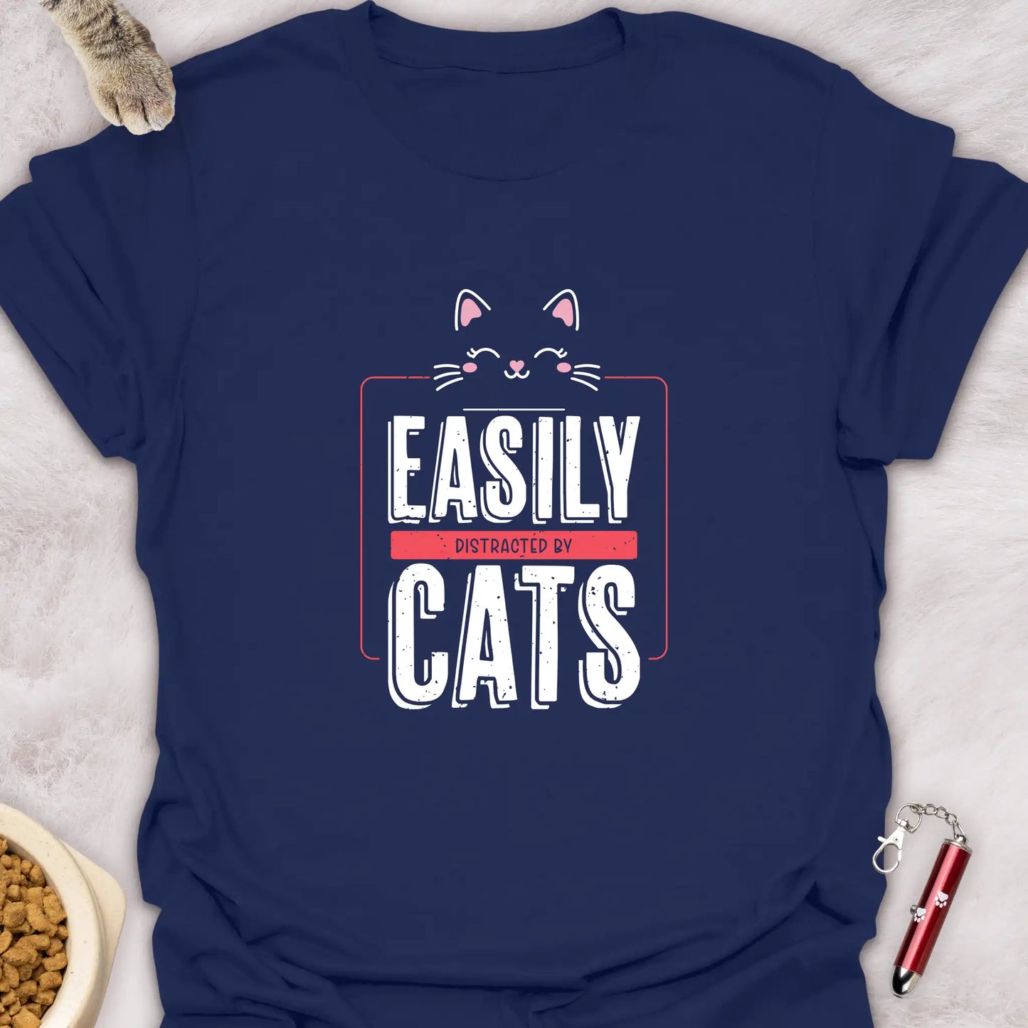 EASILY DISTRACTED BY CATS β CUTE TEXT DESIGN CAT T-SHIRT