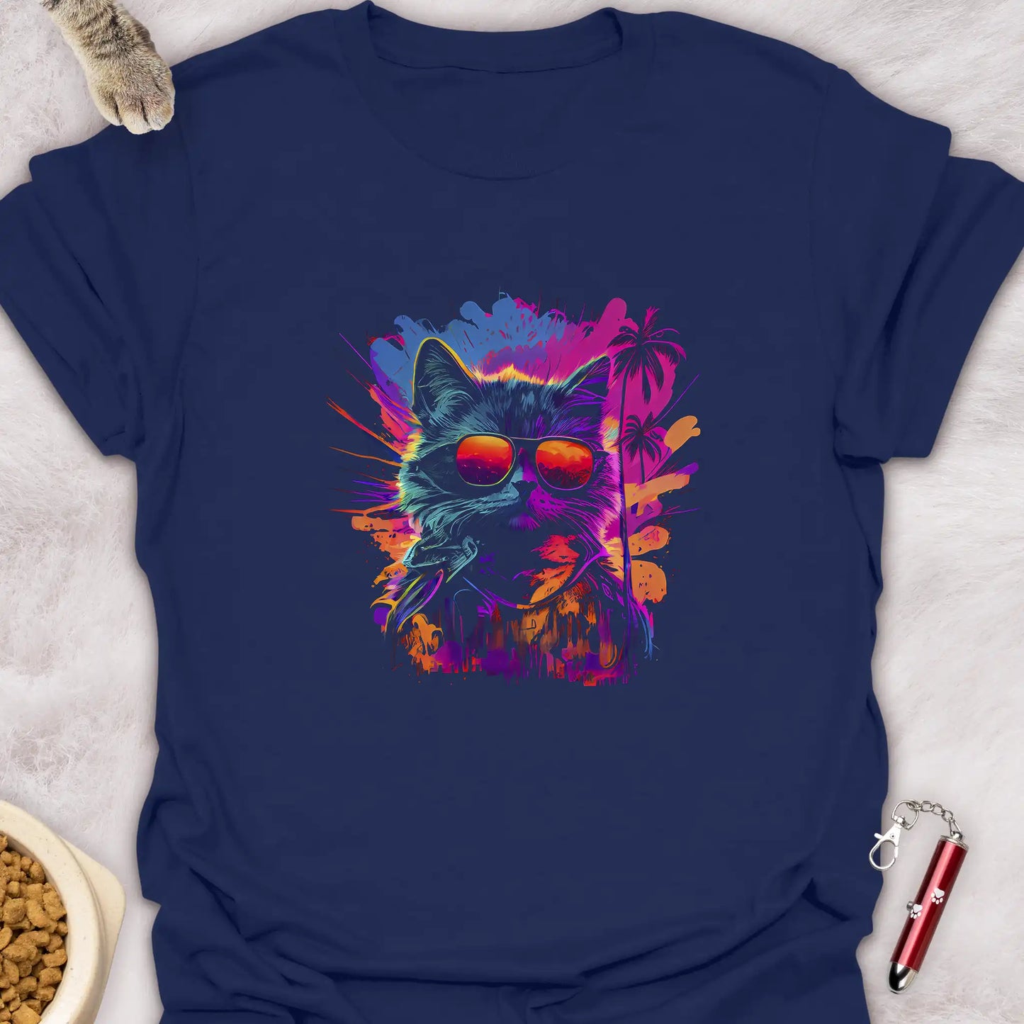 SUNGLASSES CAT β RETRO 80s STYLE T-SHIRT
