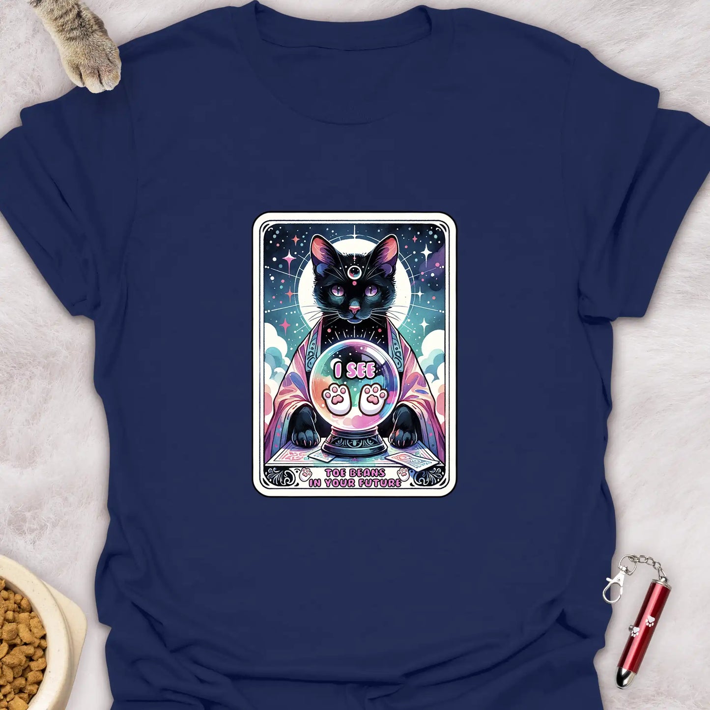 FORTUNE TELLER CAT – TAROT CARD “TOE BEANS IN YOUR FUTURE” T-SHIRT
