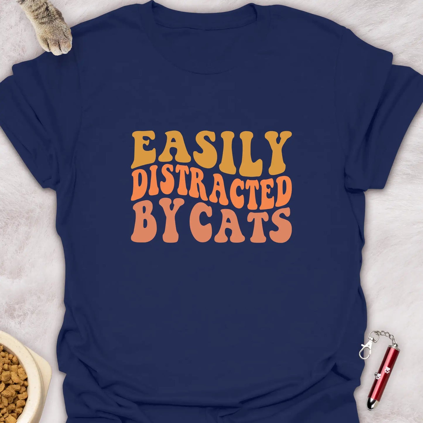 EASILY DISTRACTED BY CATS β GROOVY RETRO CAT LOVER T-SHIRT