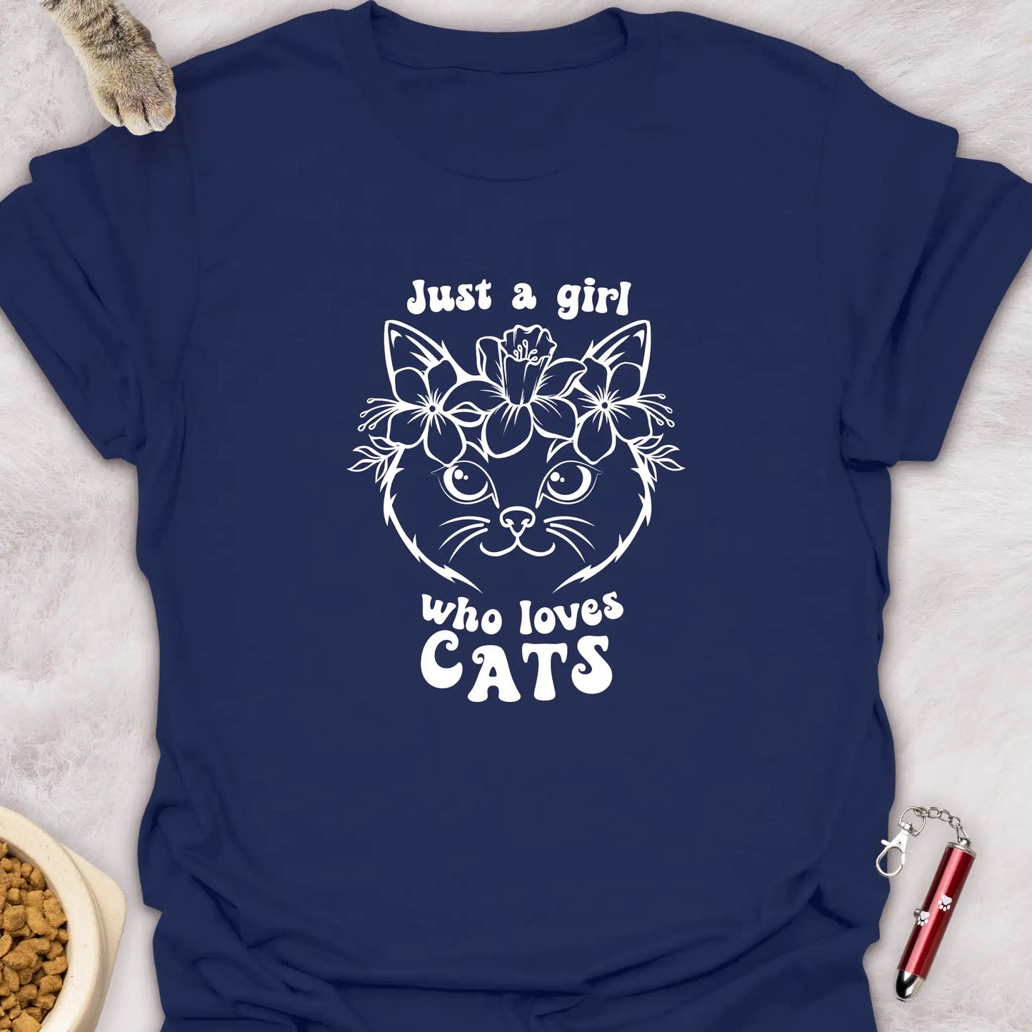 JUST A GIRL WHO LOVES CATS β FLORAL KITTY T-SHIRT