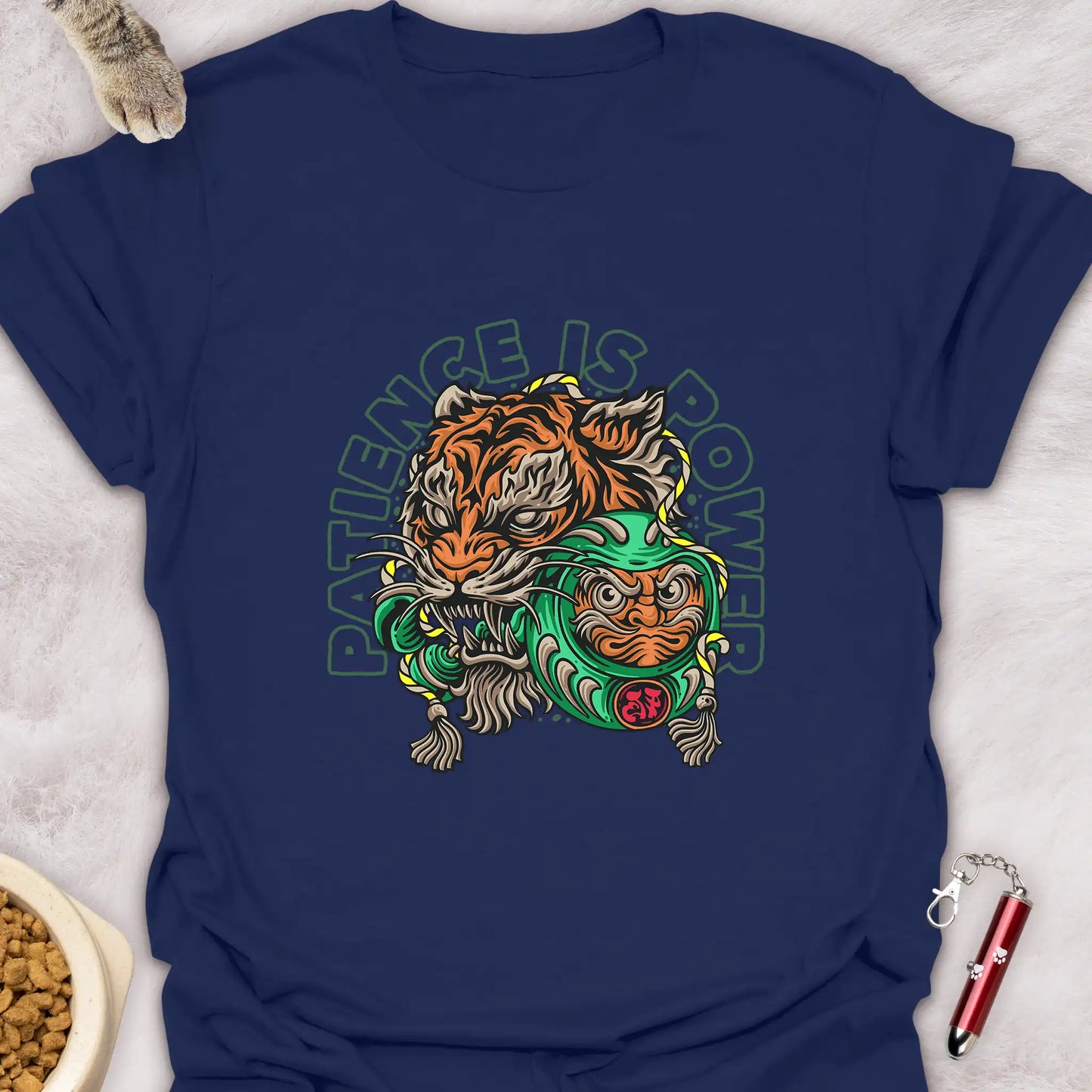 PATIENCE IS POWER β JAPANESE DARUMA TIGER CAT T-SHIRT