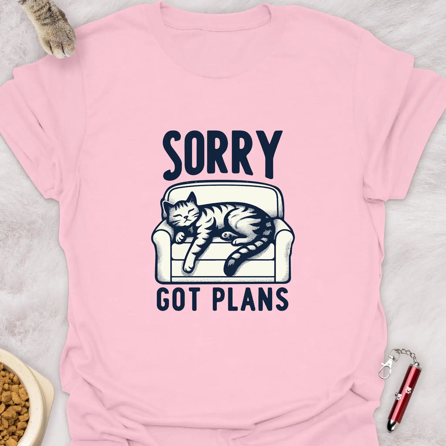SORRY GOT PLANS β SLEEPING CAT ON COUCH FUNNY CAT T-SHIRT