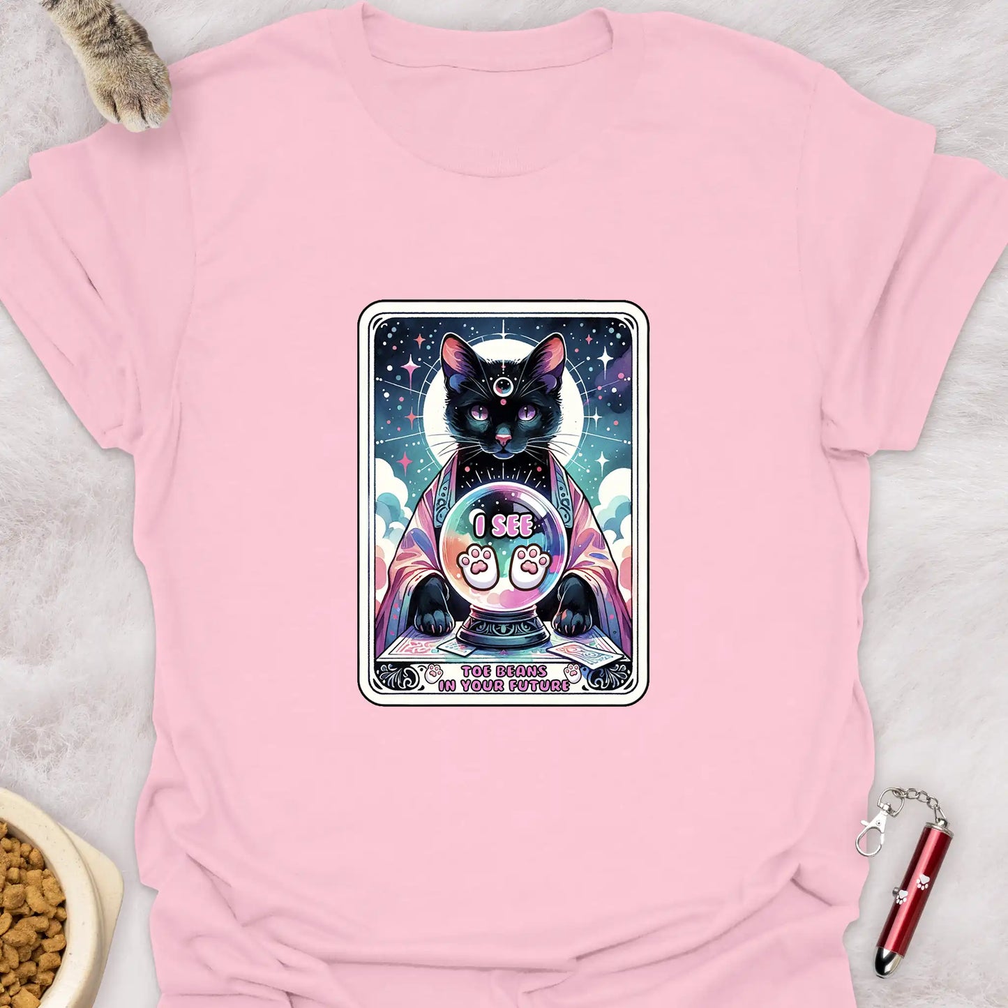 FORTUNE TELLER CAT – TAROT CARD “TOE BEANS IN YOUR FUTURE” T-SHIRT