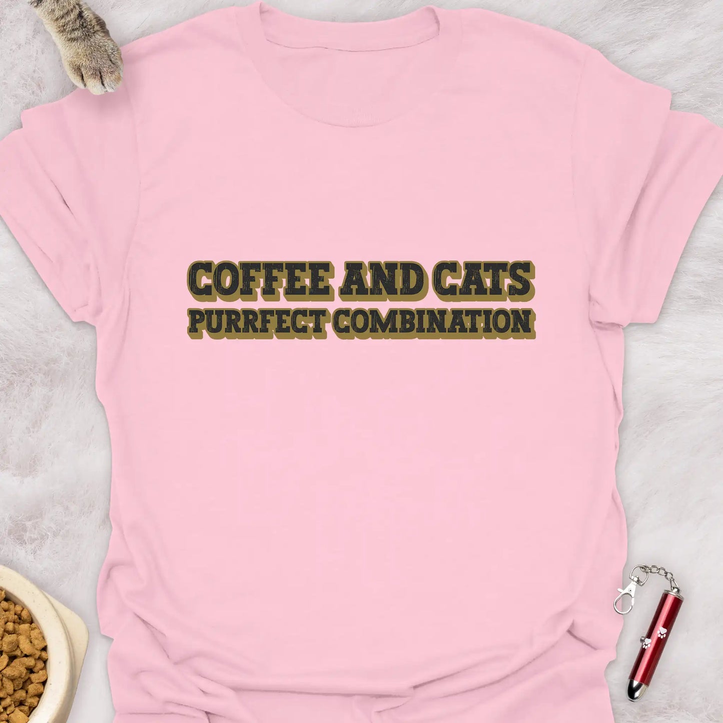 COFFEE AND CATS PURRFECT COMBINATION TEXT CAT T-SHIRT