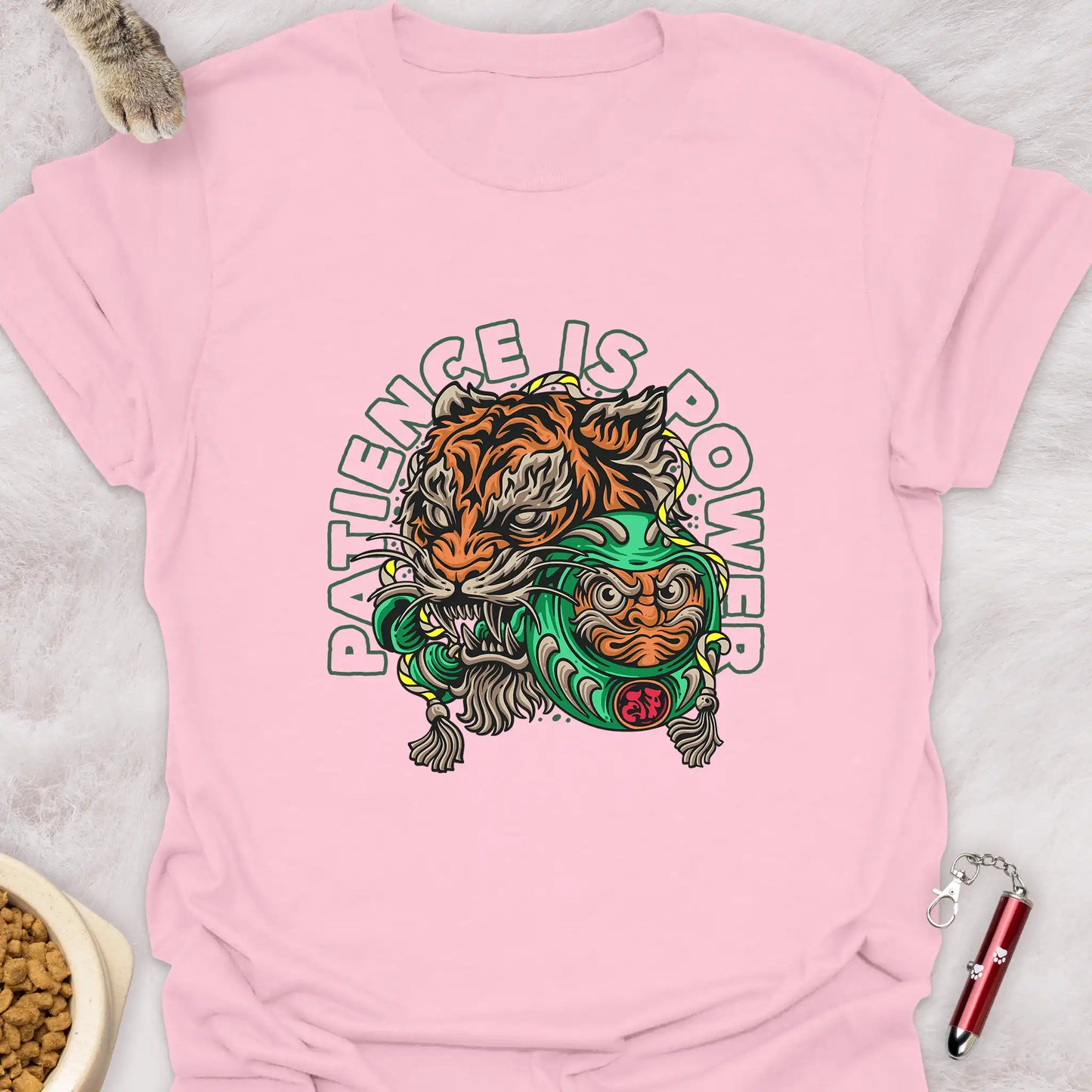PATIENCE IS POWER β JAPANESE DARUMA TIGER CAT T-SHIRT