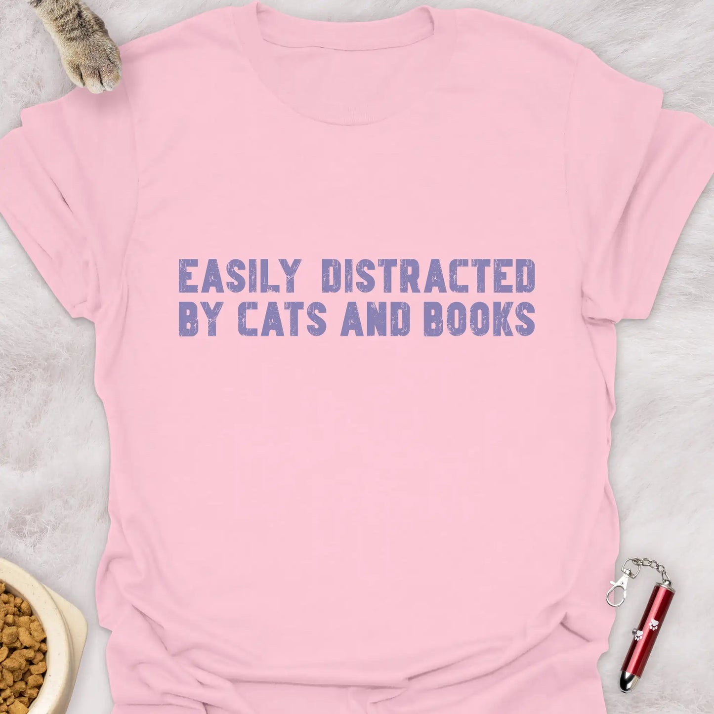 EASILY DISTRACTED BY CATS AND BOOKS β TEXT DESIGN FUNNY CAT T-SHIRT
