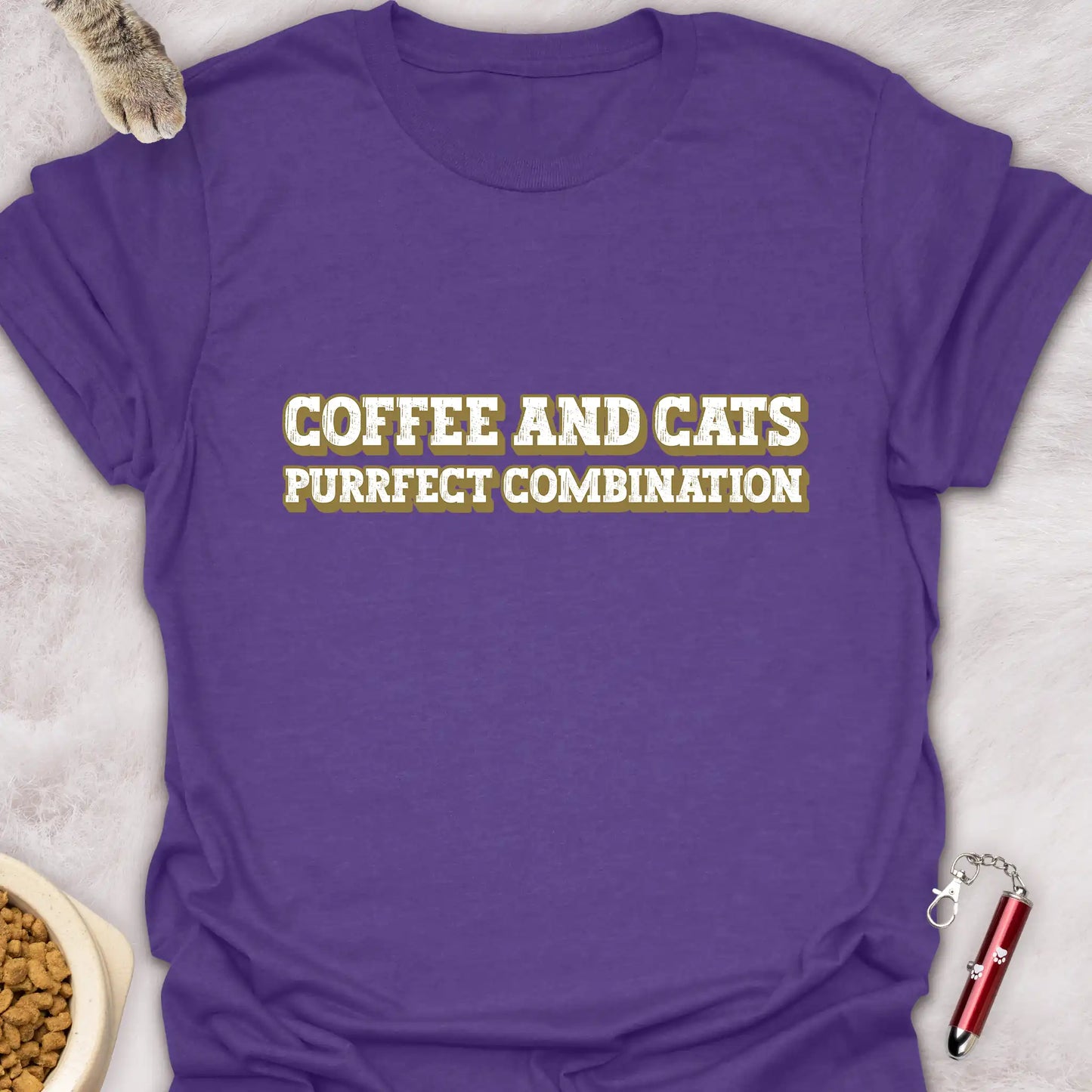 COFFEE AND CATS PURRFECT COMBINATION TEXT CAT T-SHIRT