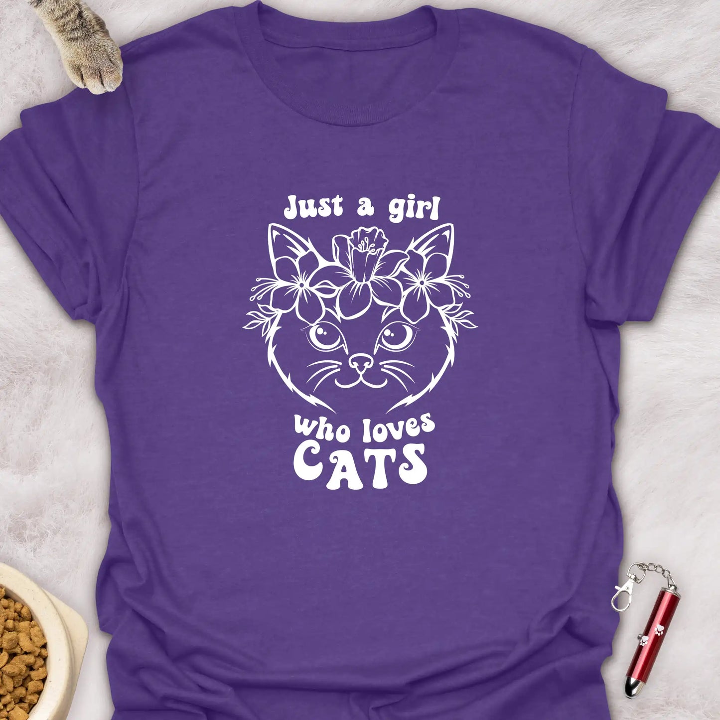 JUST A GIRL WHO LOVES CATS β FLORAL KITTY T-SHIRT