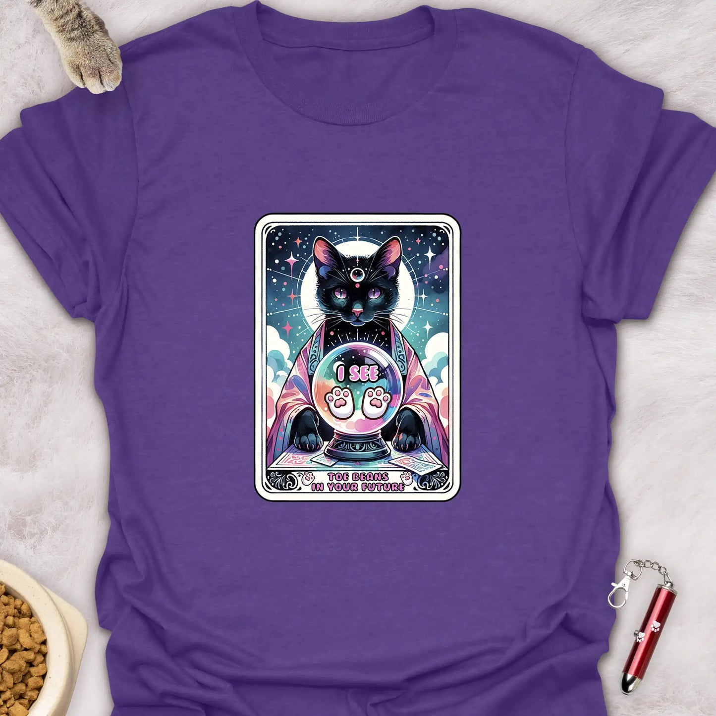 FORTUNE TELLER CAT – TAROT CARD “TOE BEANS IN YOUR FUTURE” T-SHIRT