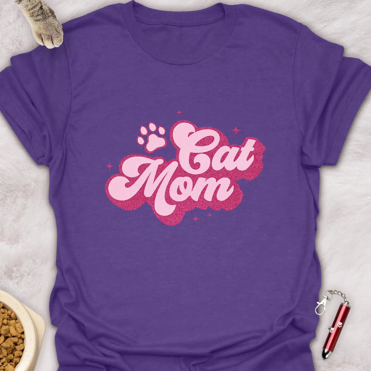 CAT MOM β PINK SCRIPT CAT T-SHIRT