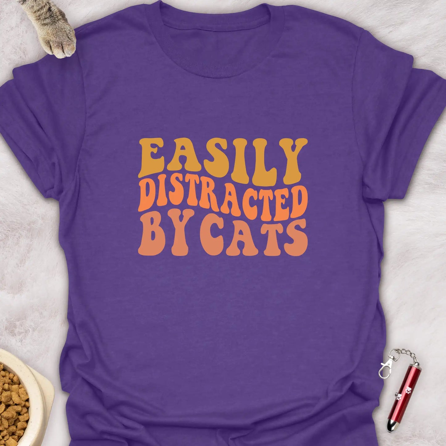 EASILY DISTRACTED BY CATS β GROOVY RETRO CAT LOVER T-SHIRT