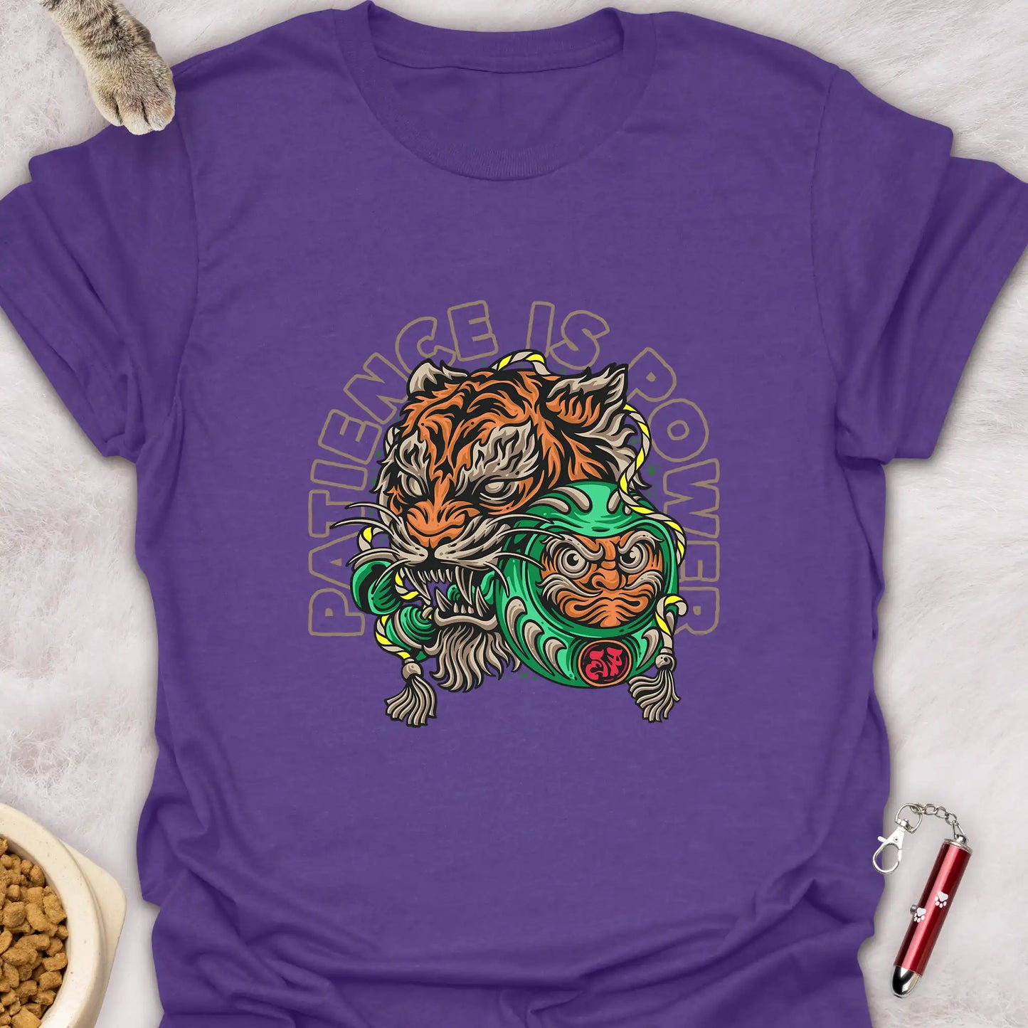 PATIENCE IS POWER β JAPANESE DARUMA TIGER CAT T-SHIRT