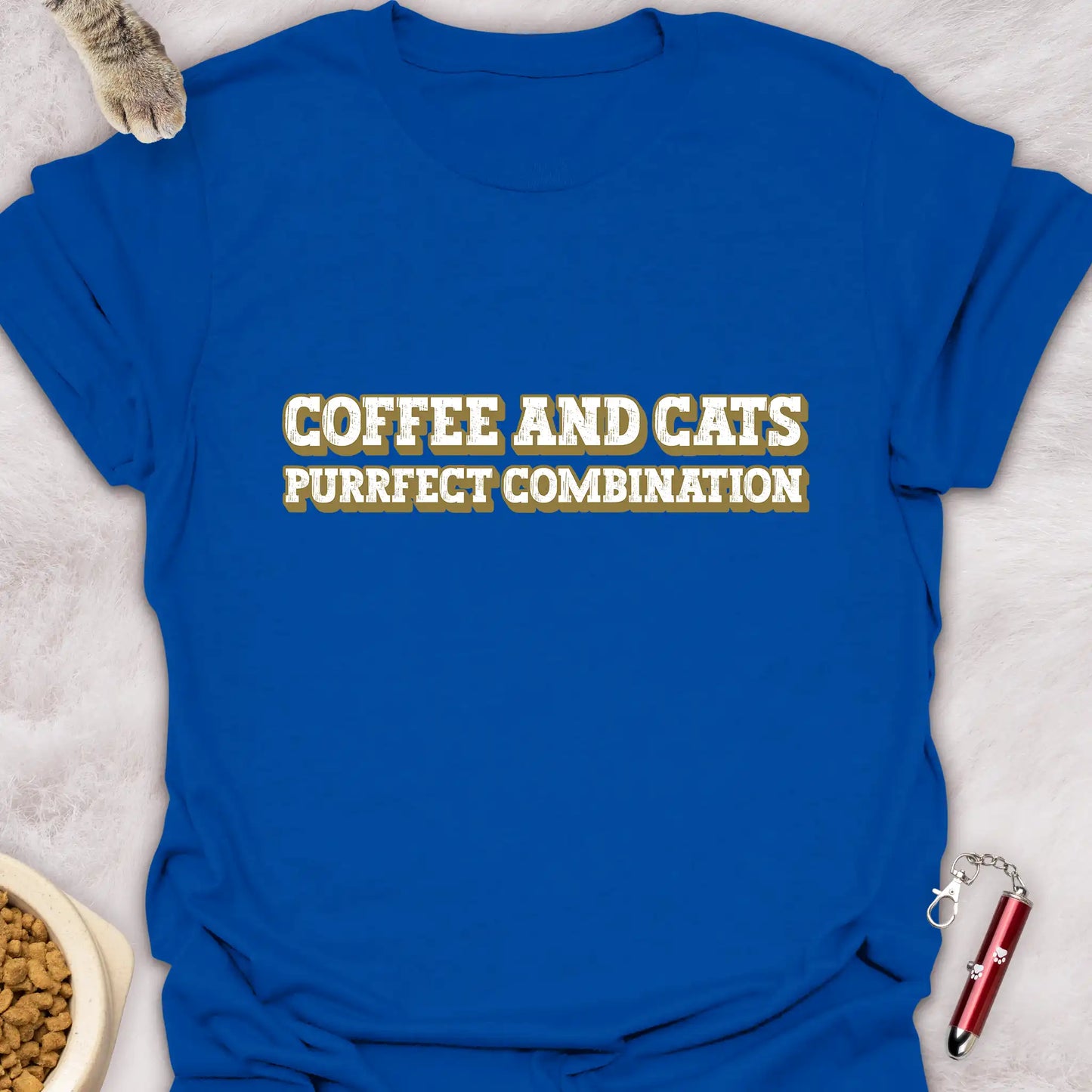 COFFEE AND CATS PURRFECT COMBINATION TEXT CAT T-SHIRT