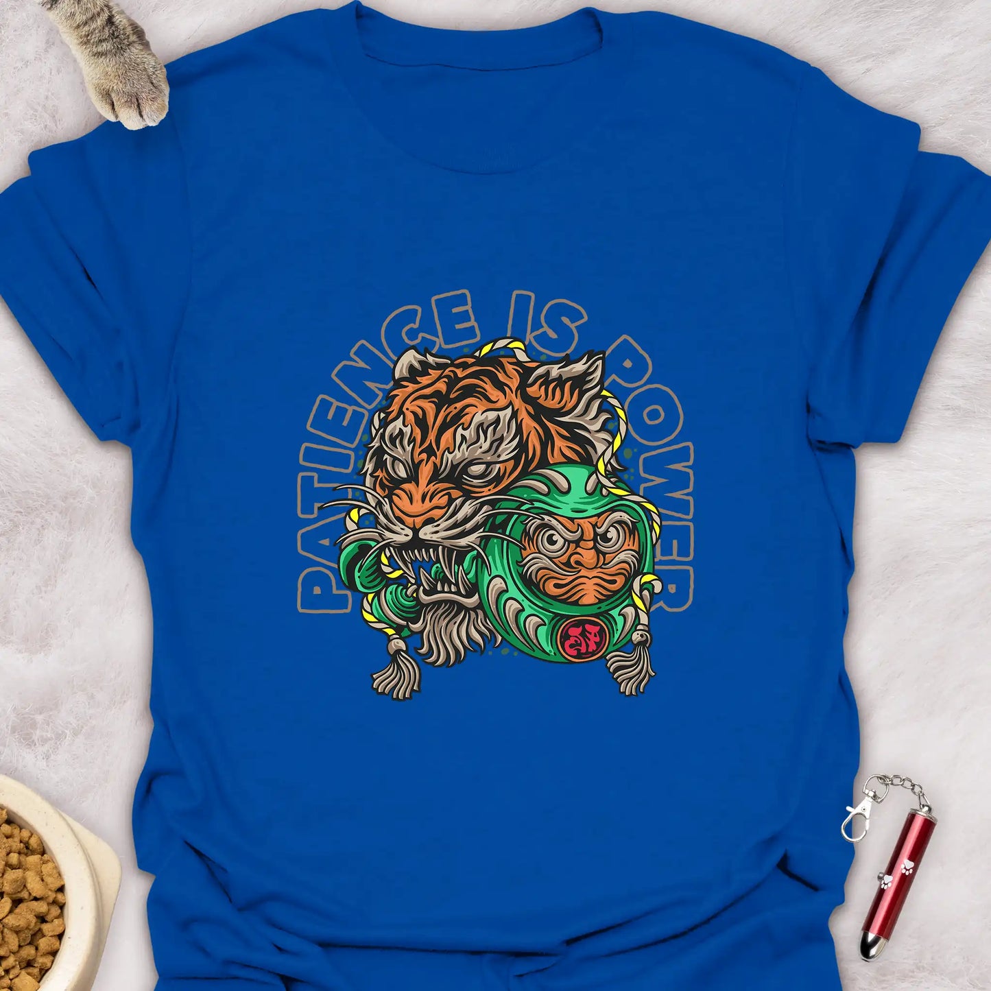 PATIENCE IS POWER β JAPANESE DARUMA TIGER CAT T-SHIRT